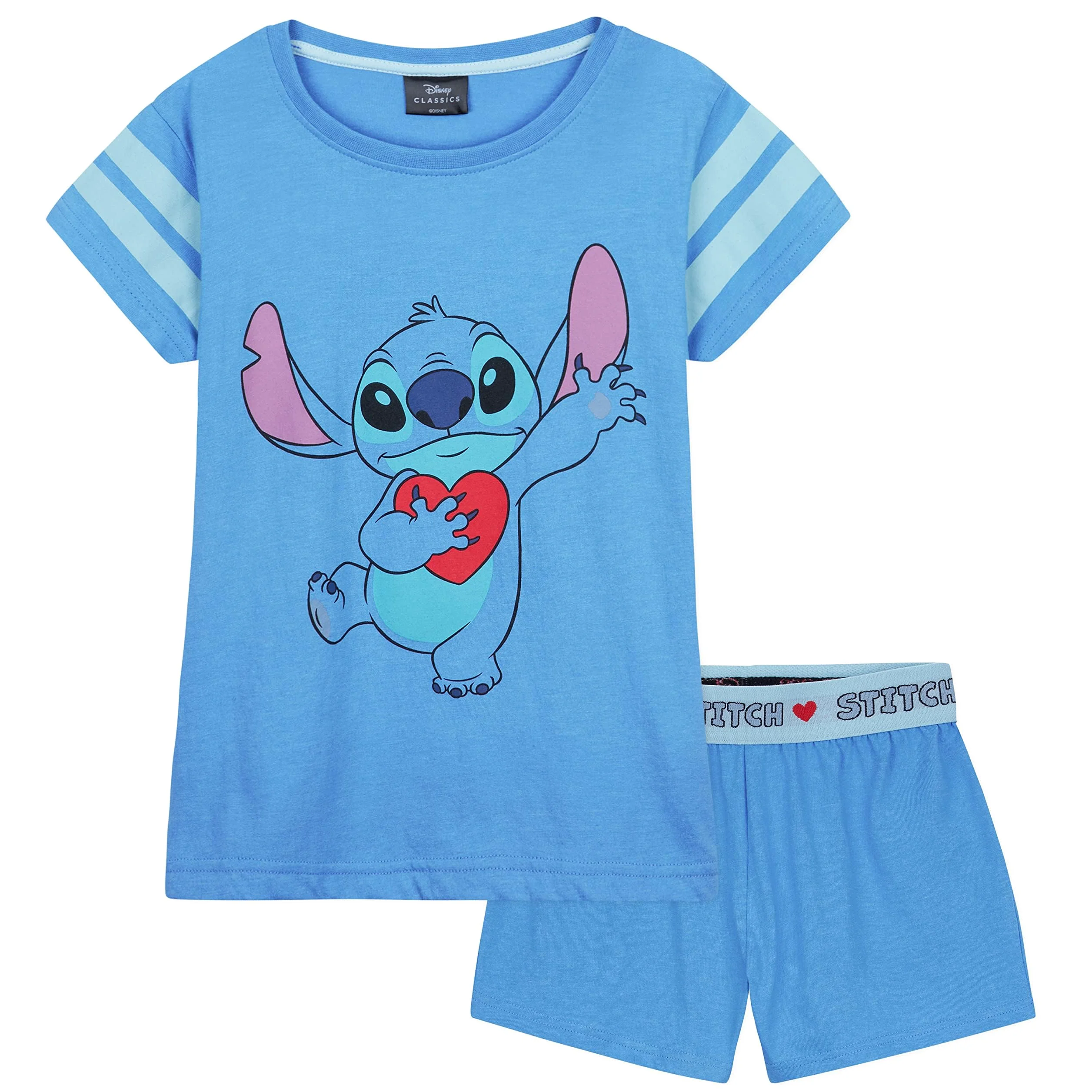 Disney Stitch piżama dziewczęca 2-częściowa bielizna nocna krótkie piżamy dla dziewczynek miękka oddychająca odzież domowa 4-14 lat