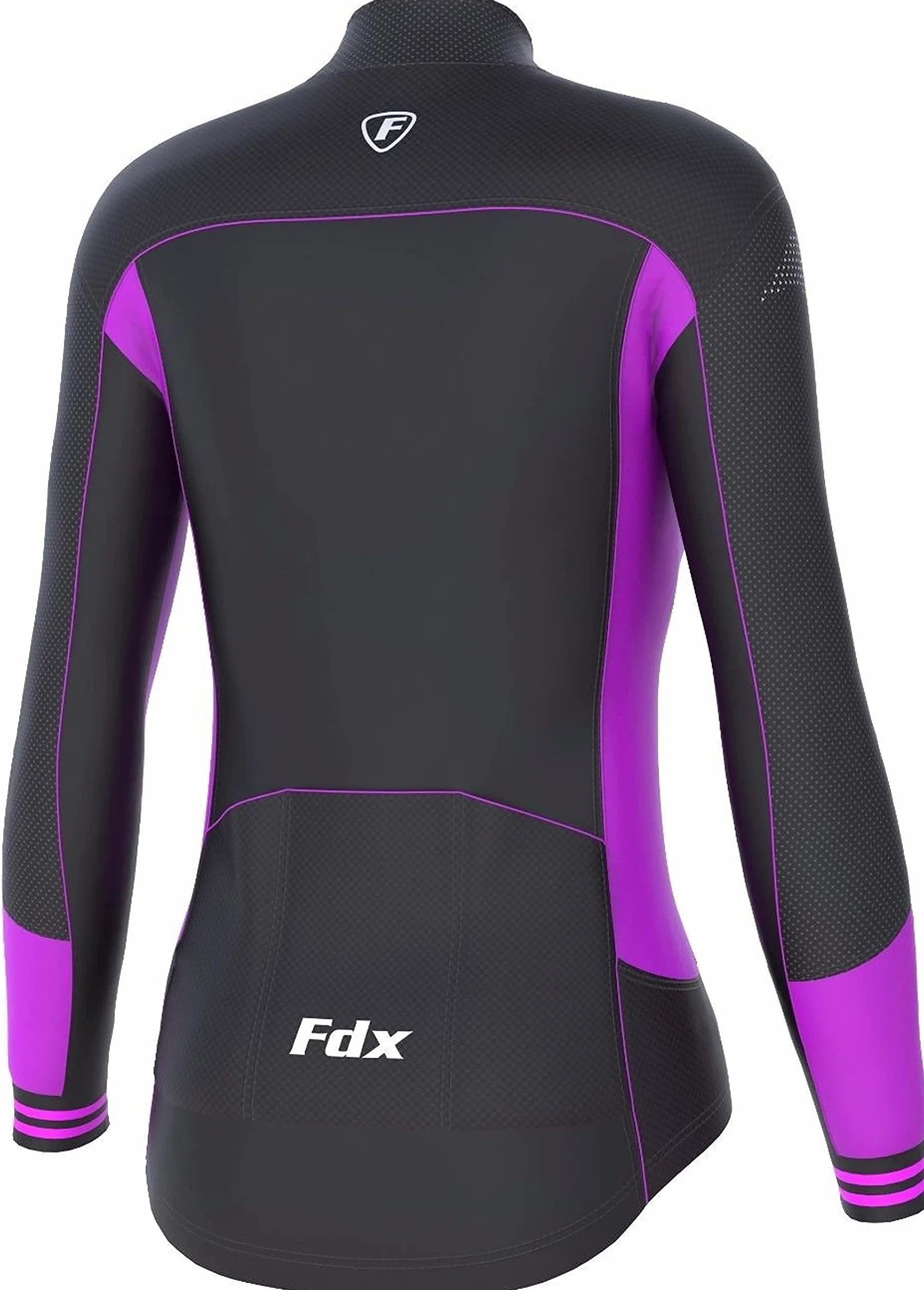 FDX Damska koszulka kolarska Thermodream zimowa ocieplana termicznie rajstopy na szelkach zestaw Combo (czarny/fioletowy, XL)