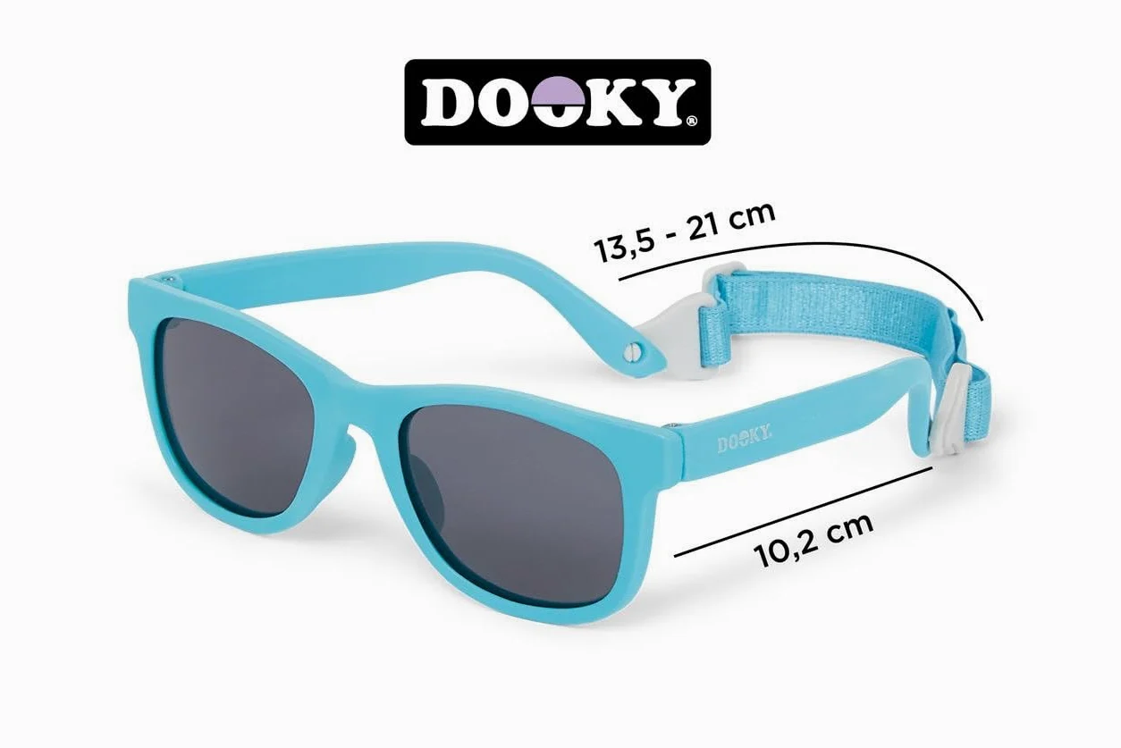 Dooky okulary przeciwsłoneczne dla dzieci, odporne na zarysowania, odporne na wstrząsy, regulowane i zdejmowane paski, ochrona UV-A i UV-B, luksusowe etui do przechowywania, nadaje się do 6-36