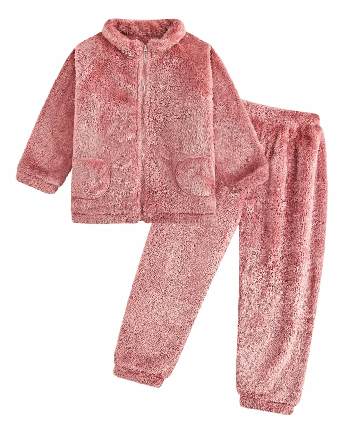 JiAmy Dziecięcy strój dla dziewczynek, zestaw zimowych polarów, 2 sztuki, zamek błyskawiczny, długi rękaw, spodnie, bluza, unisex, piżama, zestawy odzieży dla 1-5 lat
