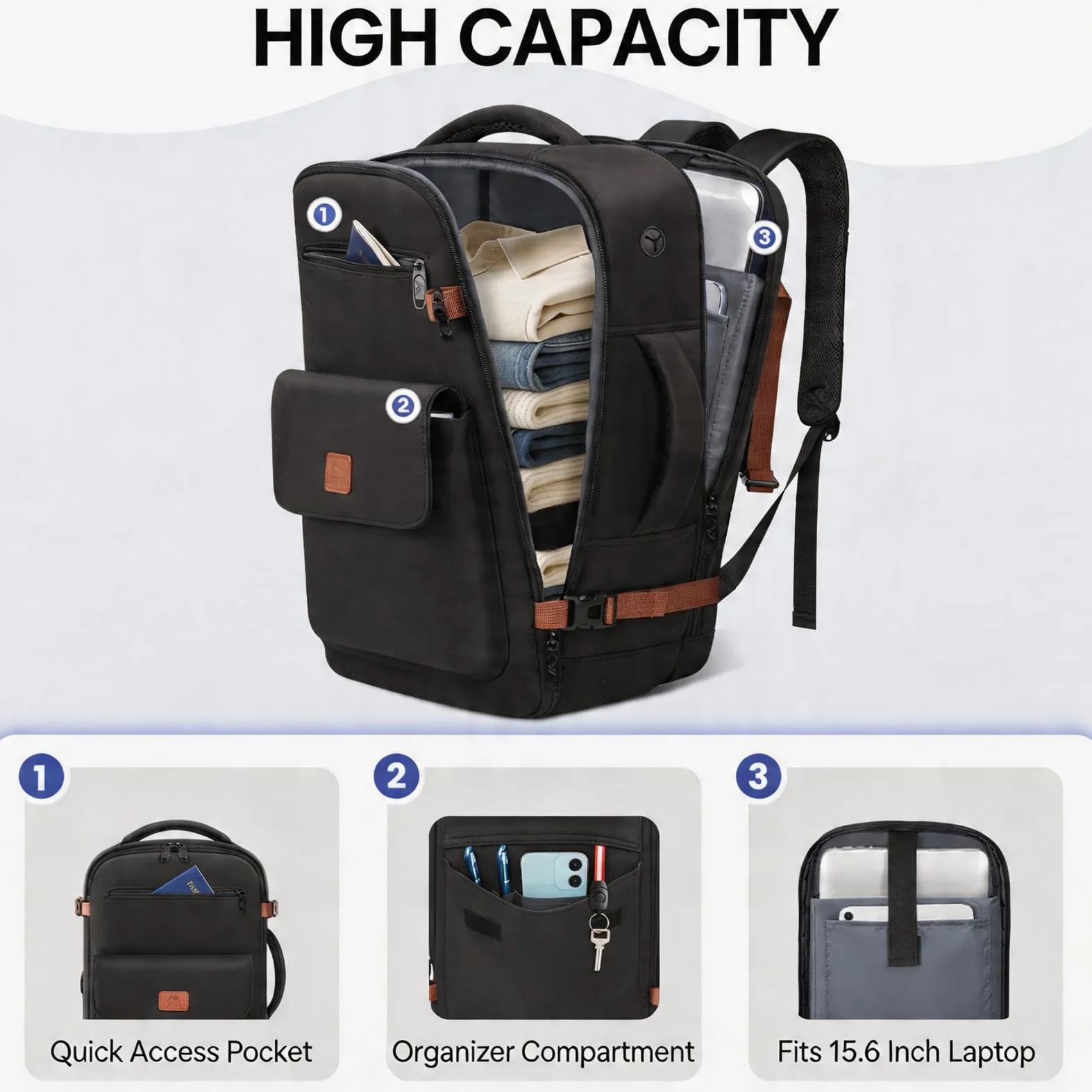 MATEIN Plecak Podręczny 40x30x20 z Przegrodą na Rzeczy Mokre, Ryanair 40x30x20 mały 24 l, Plecak na Laptopa 15,6 cali, Czarny