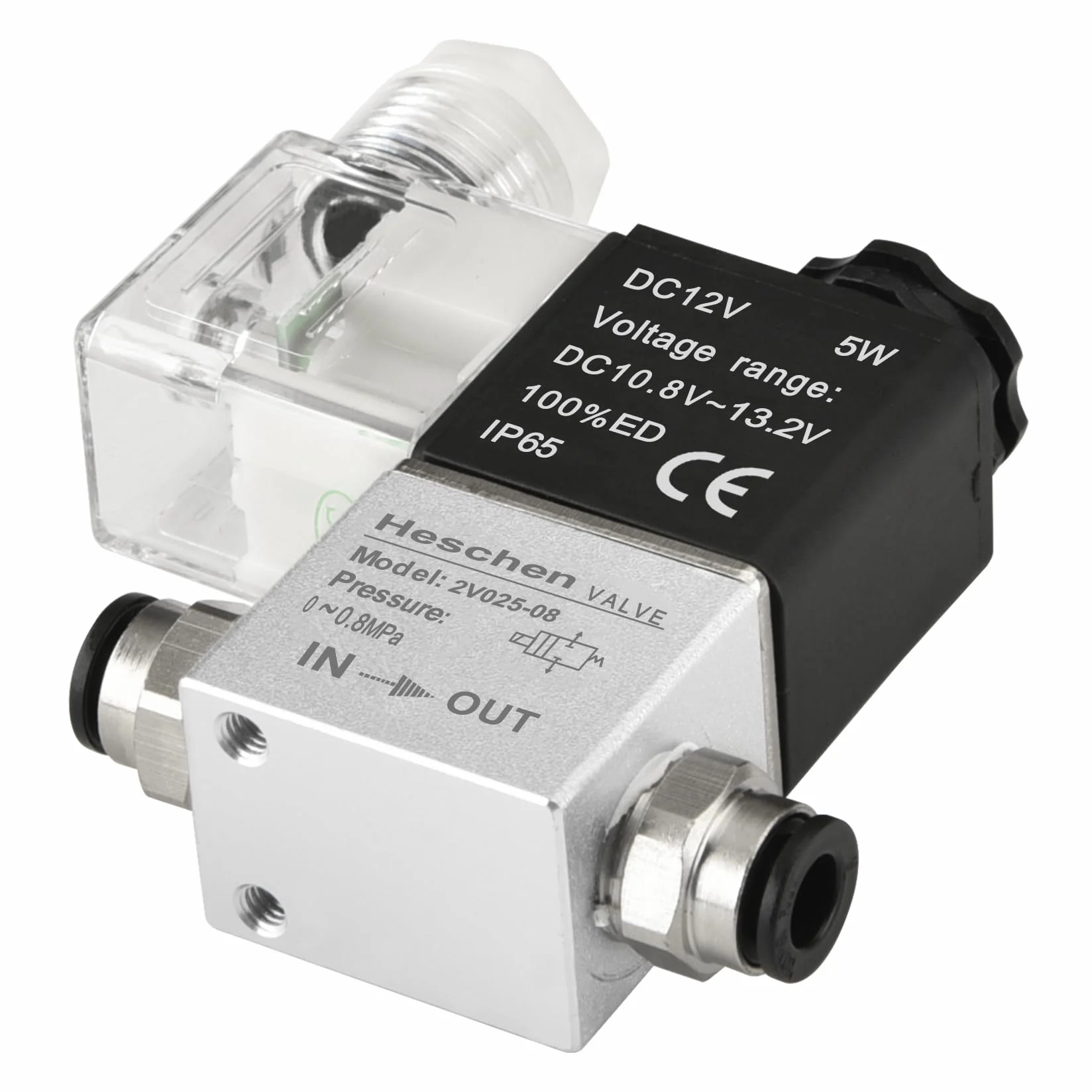 Heschen elektryczny pneumatyczny zawór elektromagnetyczny 2V025-08 12 VDC PT1/4 2/2 drożny normalnie zamknięty IP65 CE