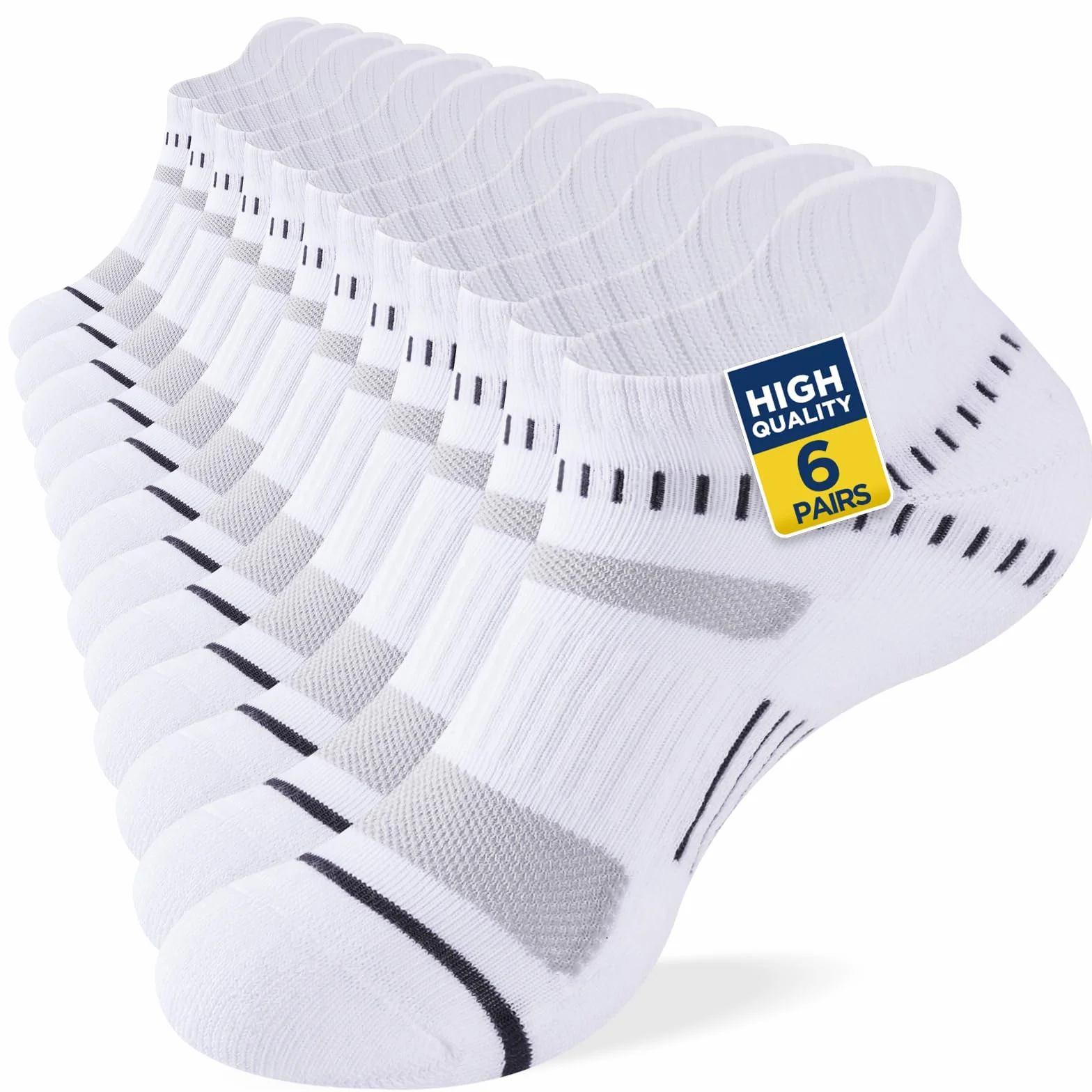 Niofind Męskie Skarpety Sportowe Do Kostek 6 Par, Amortyzujące Unisex, Bawełniane Oddychające Szybkoschnące, Do Biegania Dojazdów Pieszych Wędrówek, Klasyczne Czarne/Białe/Szare