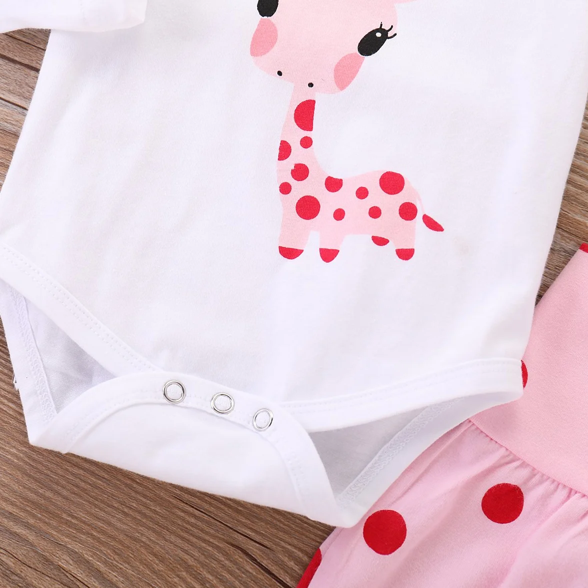 cute newborn baby girl ubrania żyrafa top + pudrowe spodnie w kropki + kapelusz zestaw odzieży dziennej