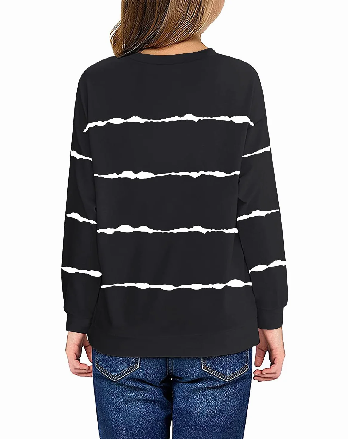 Haloumoning Bluza dziewczęca w paski, okrągły dekolt, sweter dziecięcy, casualowy, długi rękaw