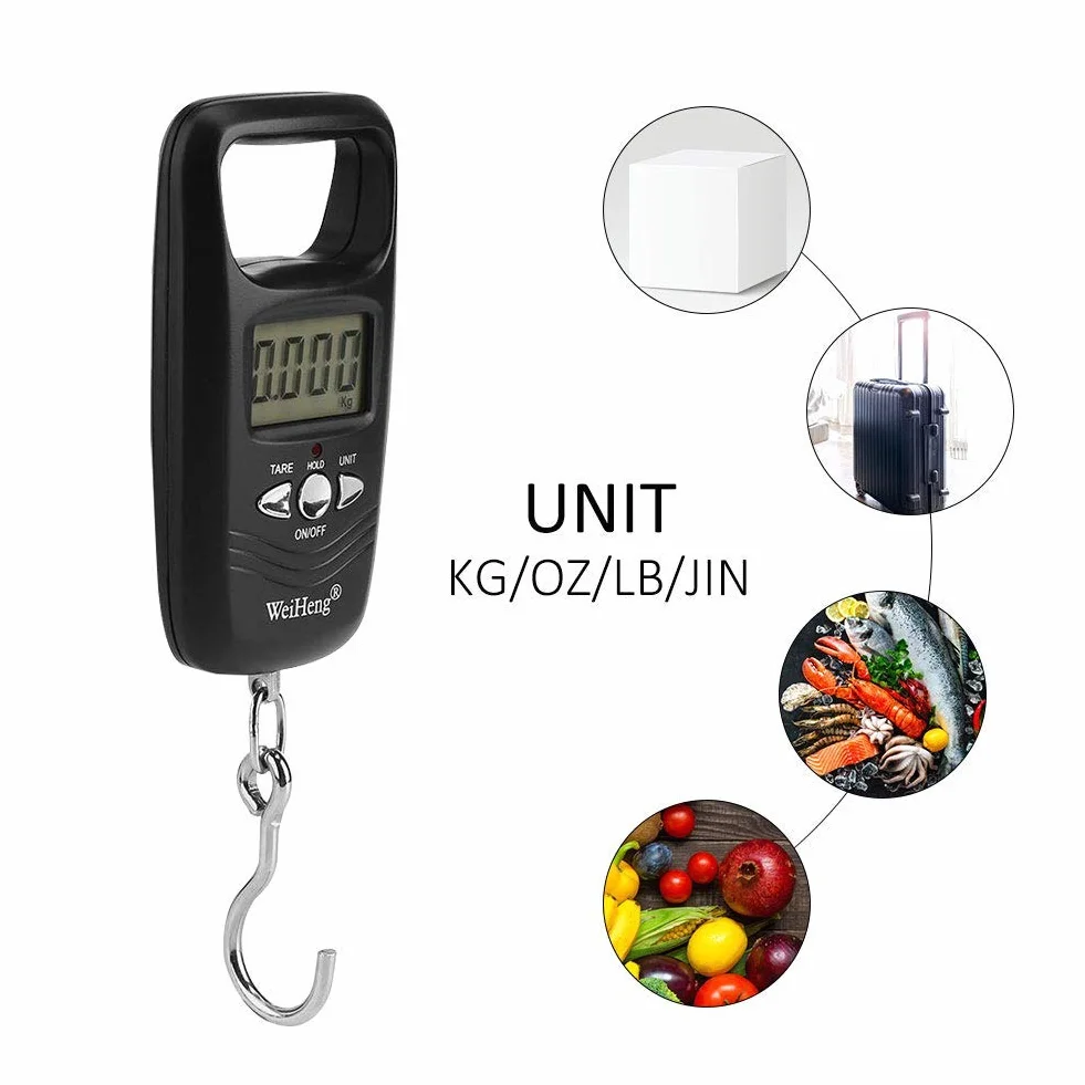 Cyfrowa waga wisząca 50 kg LCD z podświetleniem, elektroniczna waga hakowa, czarna