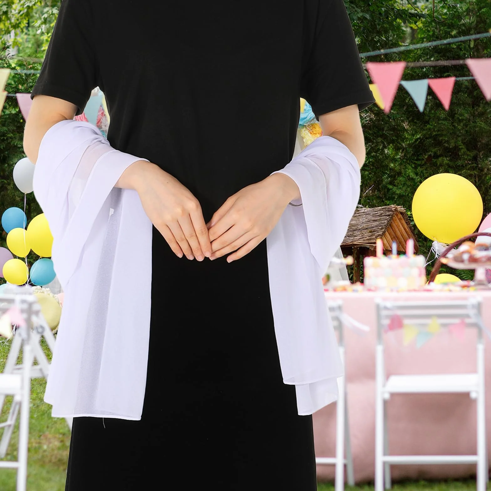 CIATBYYJ Szyfonowy szal etola, letni szyfonowy szal damski, formalny, elegancki szal na ramię, odświętny damski szal na szyję, do sukni wieczorowej, sukni ślubnej, na lato, wesele