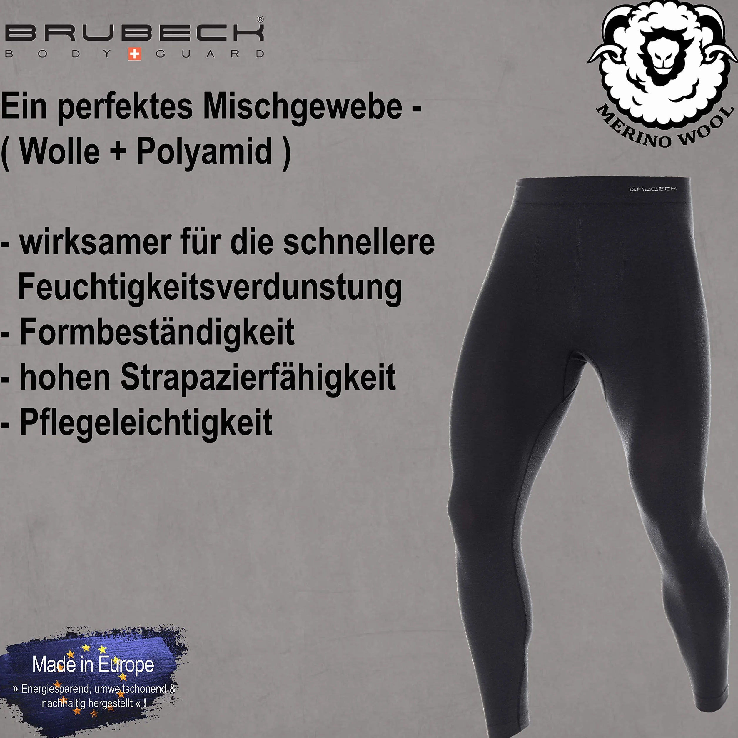 BRUBECK Męskie długie spodnie funkcyjne oddychające | legginsy funkcjonalne bezszwowe | legginsy | bielizna funkcyjna dla mężczyzn 41% wełna merino | rozm. XL | LE10930