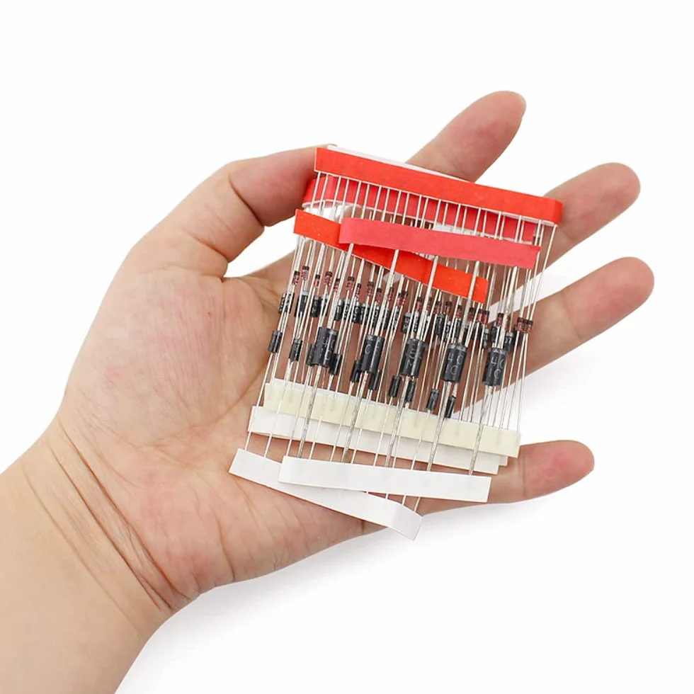 DollaTek Zestaw 100 szt. 8 wartości diod prostowniczych Zestaw asortymentowy do Arduino (25 x 1N4148, 25 x 1N4007, 10 x 1N5819, 10 x 1N5399, 10 x FR107, 10 x FR207, 5 x 1N5408, 5 x 1N5822)