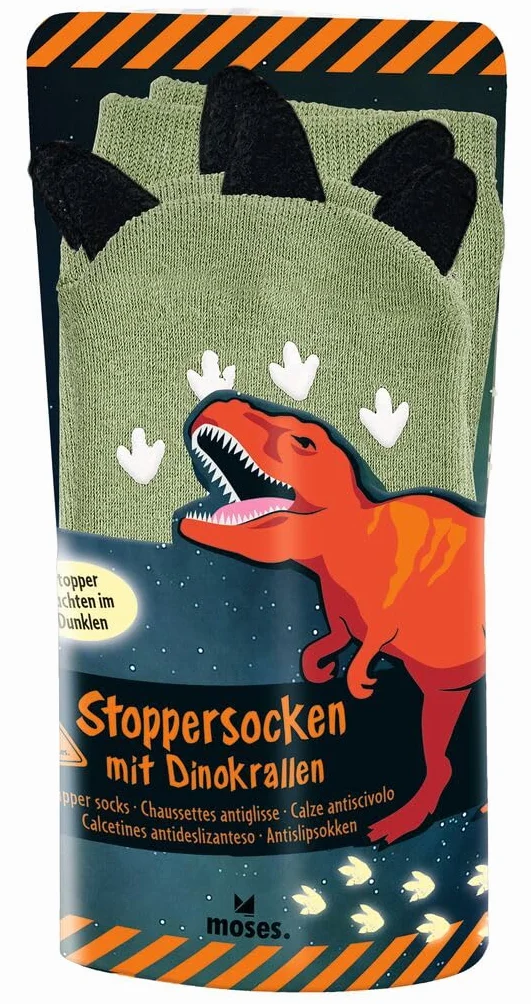 moses. Dino Stopery z pazurami, skarpety dziecięce z motywem dinozaurów ze stoperami świecącymi w nocy, antypoślizgowe skarpety ABS dla dzieci, pasują dla chłopców i dziewczynek w rozmiarze buta