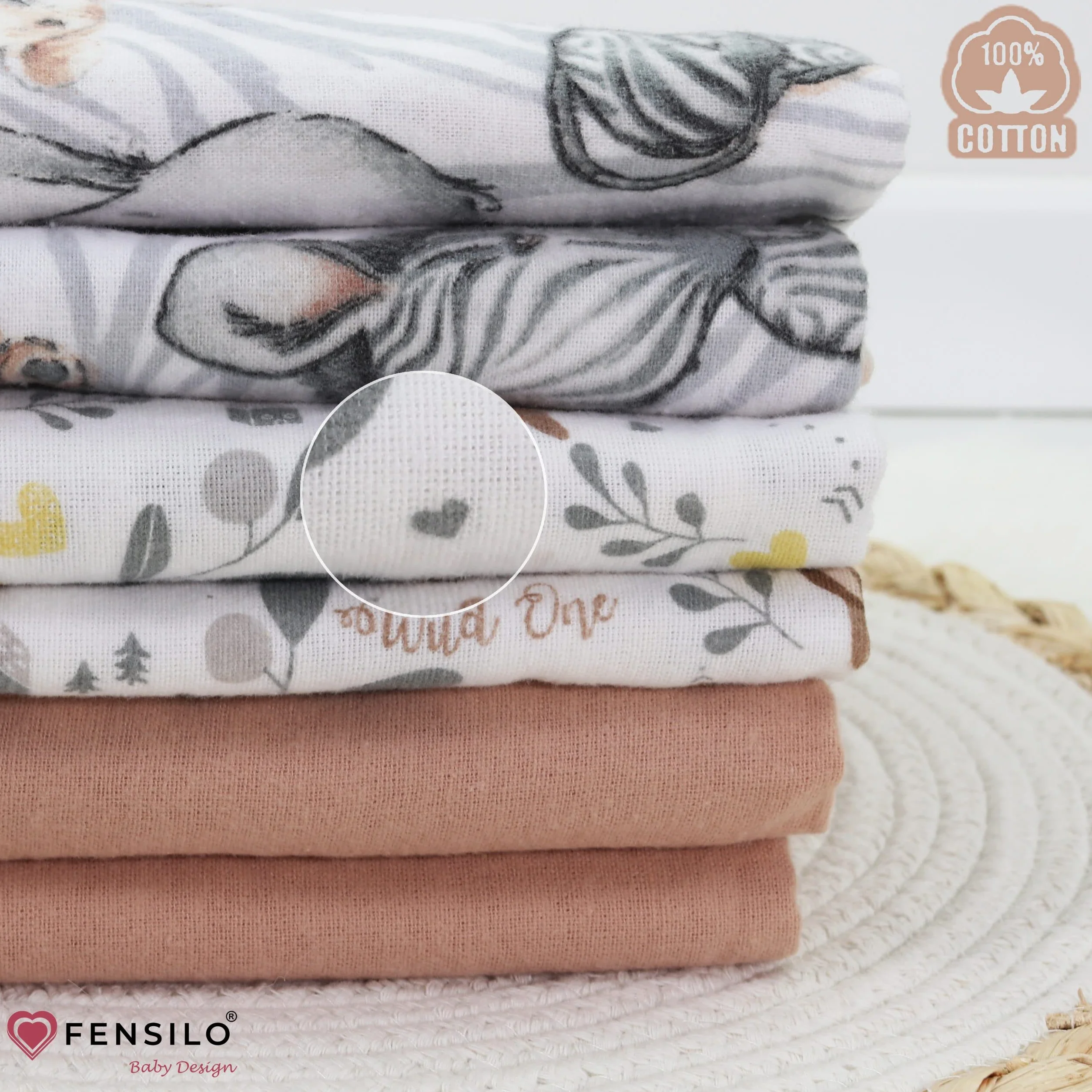 FENSILO Chusteczki Molton, 5 sztuk, pieluchy flanelowe ze 100% bawełny, 80 x 80 cm, pieluchy Molton, chustki do ślinienia dziecka, flanelowe, uniseks, dla chłopców lub dziewczynek