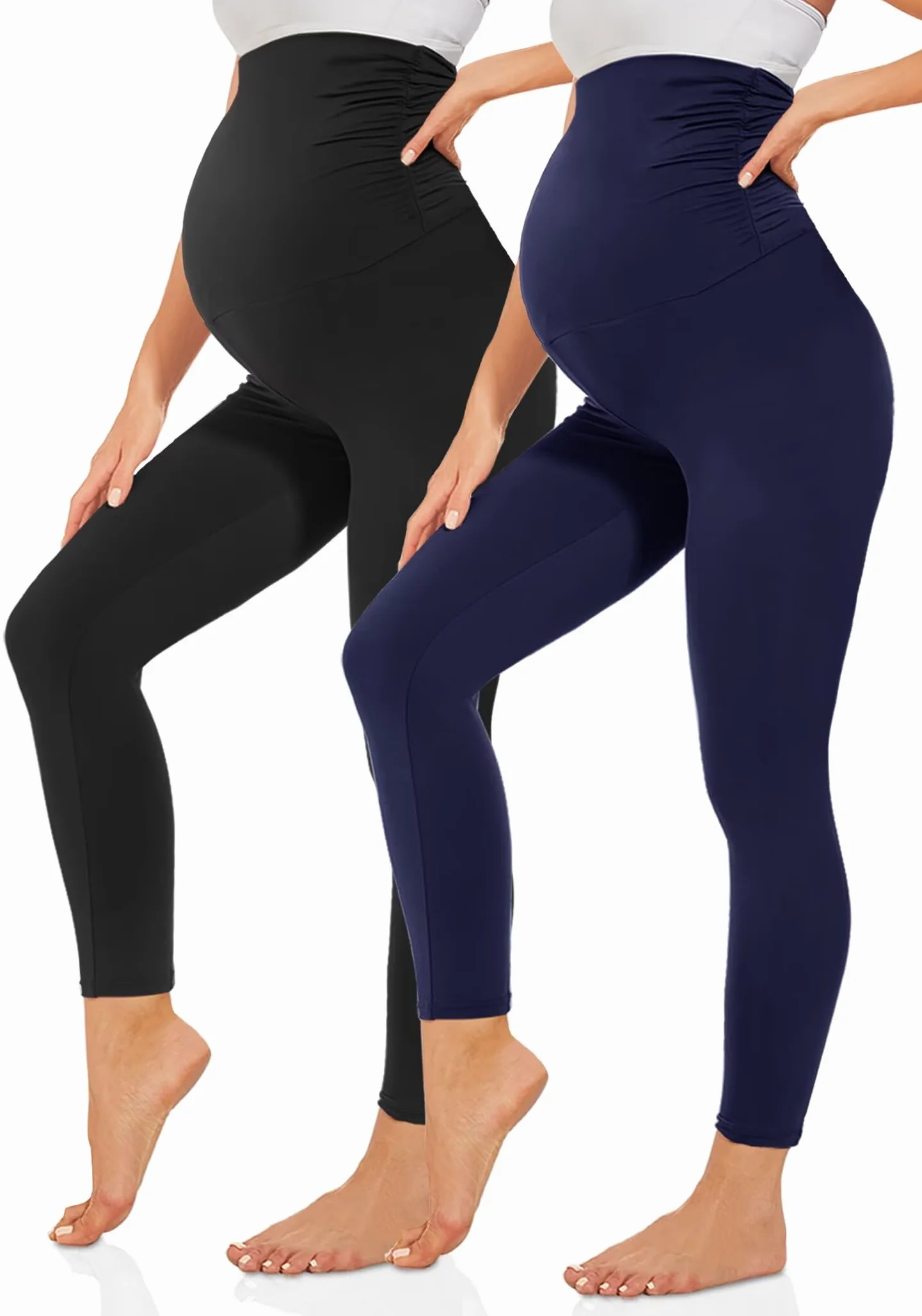 TNNZEET Legginsy ciążowe damskie, moda ciążowa, nieprzezroczyste, legginsy ciążowe, długie z kieszeniami do jogi