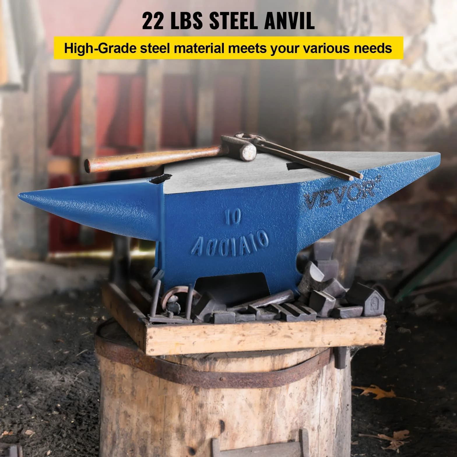 Mophorn Kowadło róg 10 kg 10 kg, stalowe kowalstwo o długości 360 mm kowalskie, przenośne wytrzymałe żeliwo kowalski kowal stabilny stół warsztatowy kowal kuźnia kowadło narzędzie, niebieskie
