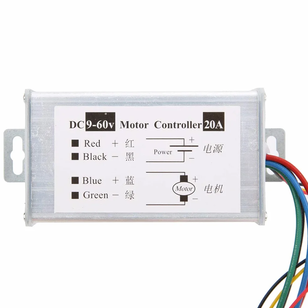 ViaGasaFamido 1200 W DC9-60V 0-20A Sterownik Prędkości Silnika, Przełącznik Sterowania PWM Przepływ Regulacji Linearna prędkość Potencjometru z Metalowym Obudowy dla Silnika Prądu Stałego