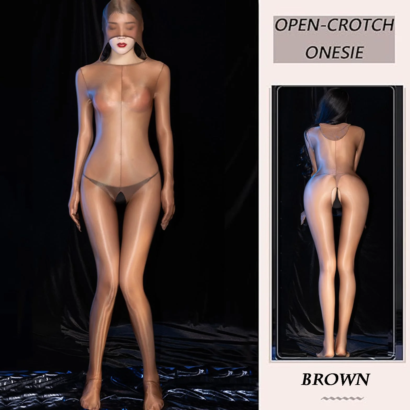 RUIBAVYA Kobiety Przezroczyste Bodystocking Sexy Rajstopy Błyszczący Olej