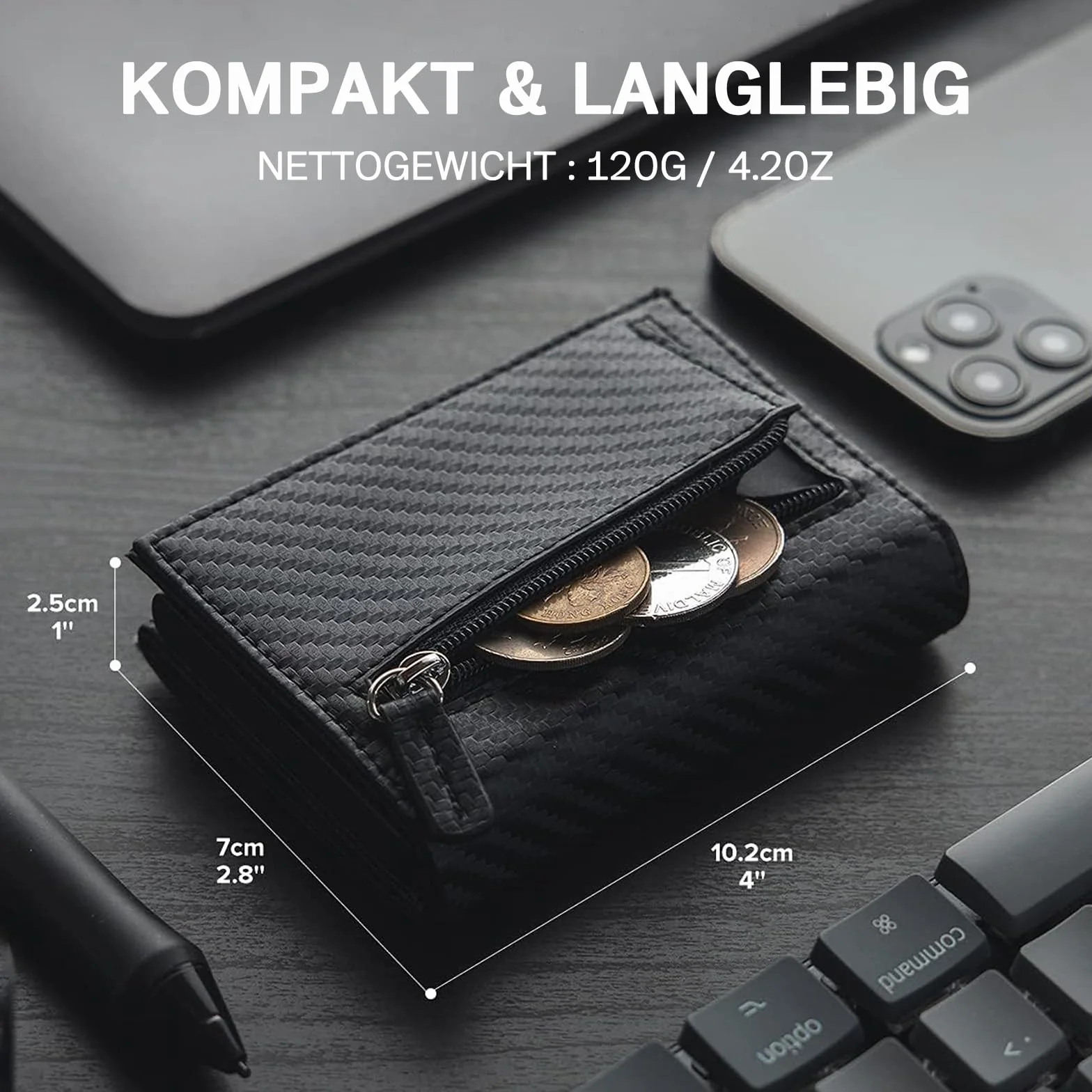 skórzany portfel męski Slim z kieszenią na monety etui na karty mały/mini z ochroną RFID etui na karty portfel czarny węglowy inteligentny portfel męski