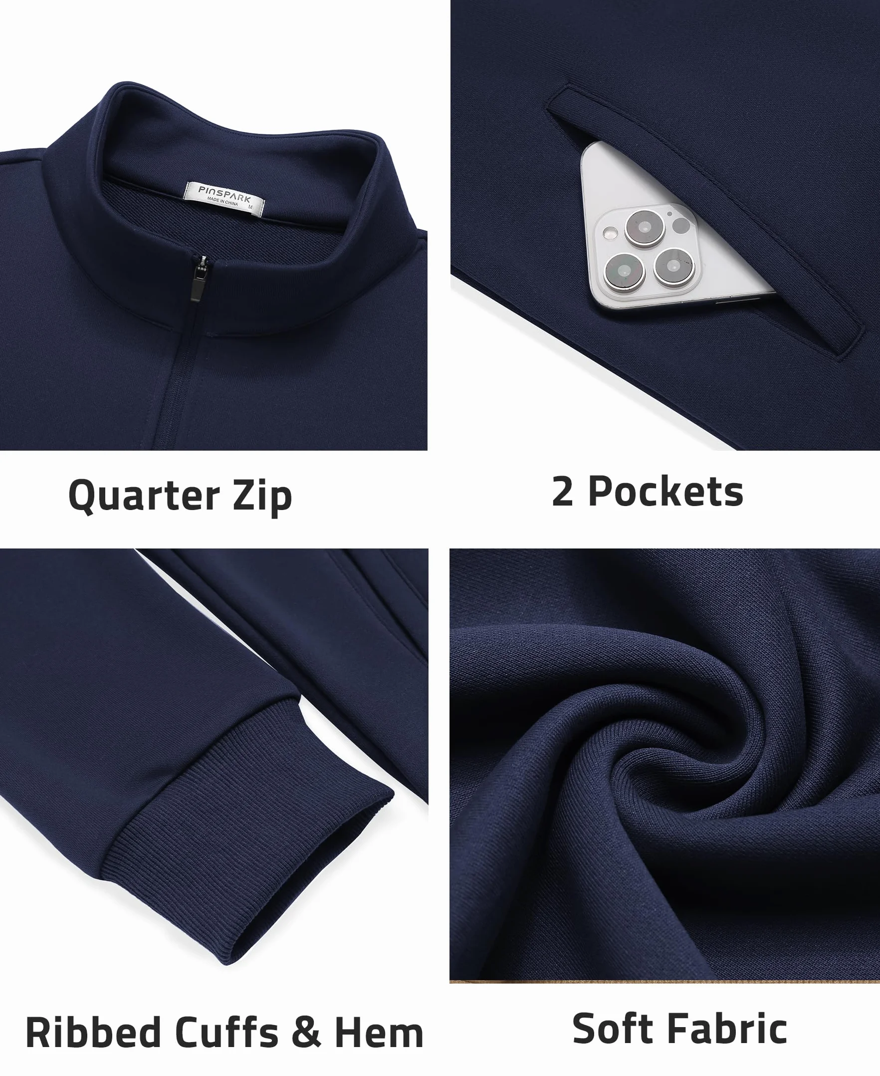 PINSPARK Bluza męska z zamkiem błyskawicznym 1/4 z zamkiem błyskawicznym, na co dzień, na jesień, zimę