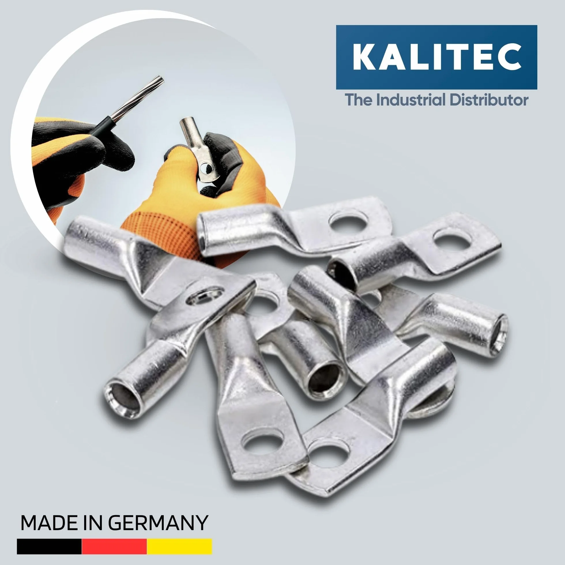 Kalitec HR16-8 10 standardowych końcówek kablowych 16 mm² M8 I bez widocznego otworu I Made in Germany