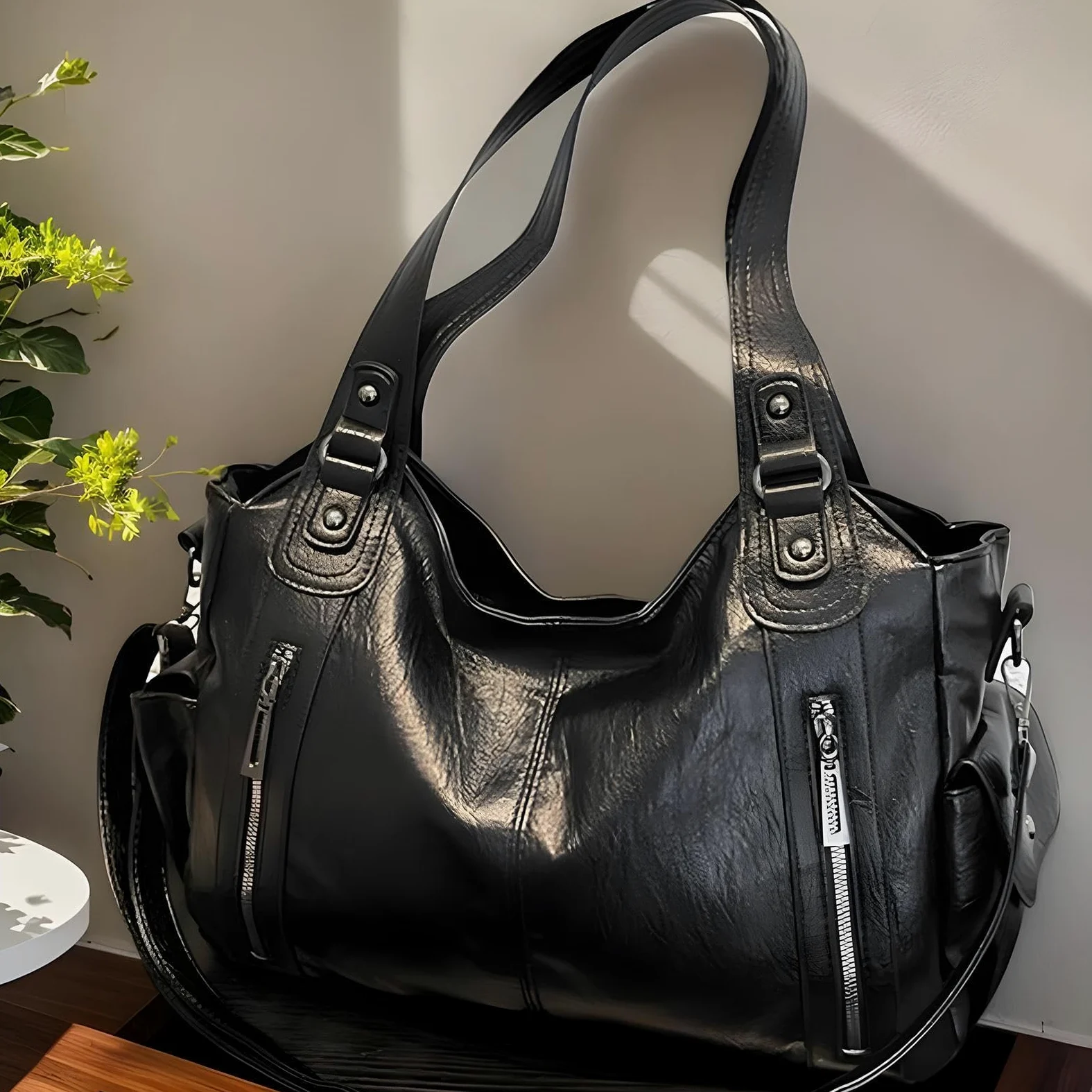 Torba materiałowa o dużej pojemności dla kobiet,Torba materiałowa o dużej pojemności | Torba na laptopa ze skóry PU,Casualowa torba materiałowa dla kobiet, modna torba na ramię, miękkie torby szkolne
