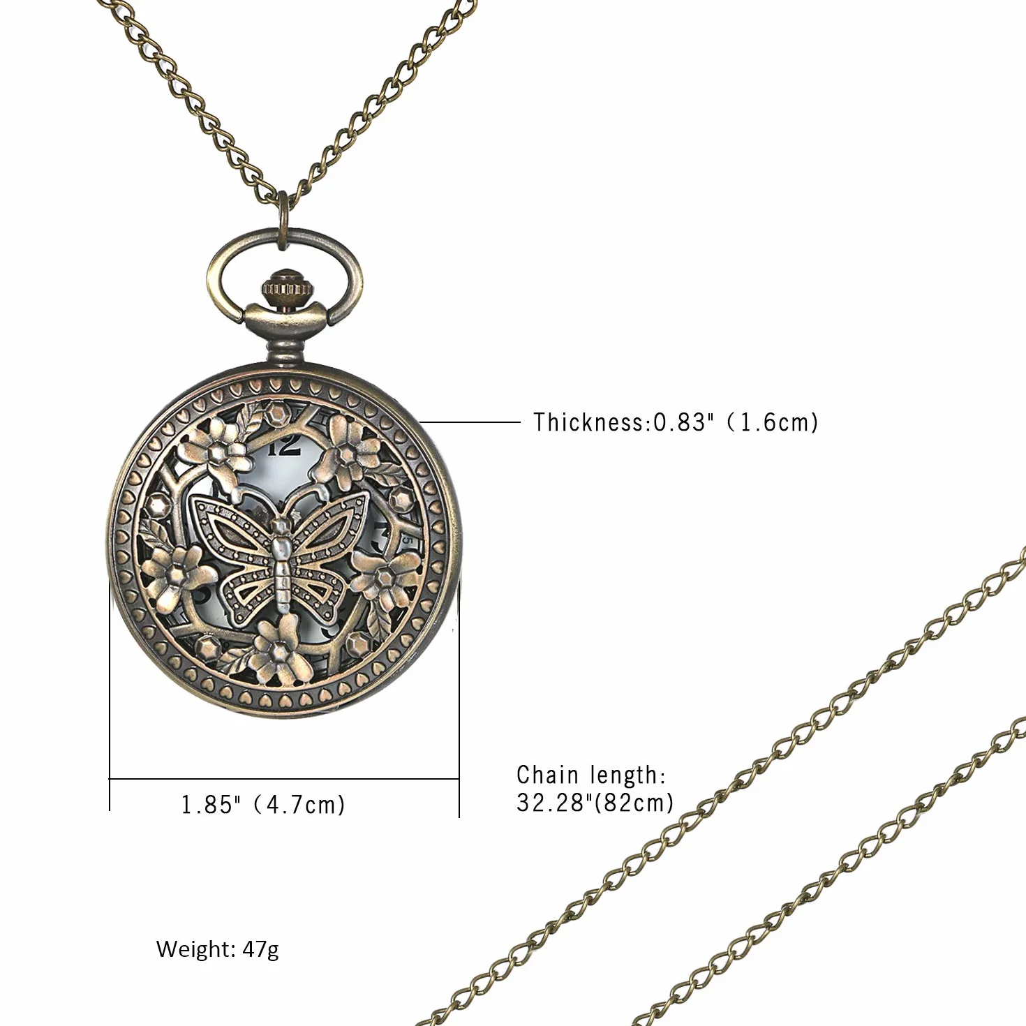 JewelryWe Prezent na Dzień Matki, retro zegarek kieszonkowy z łańcuszkiem, dla kobiet i mężczyzn, analogowy, kwarcowy, zegarek łańcuszkowy, wisiorek z łańcuszkiem, prezent dla kobiet i mężczyzn, Typ