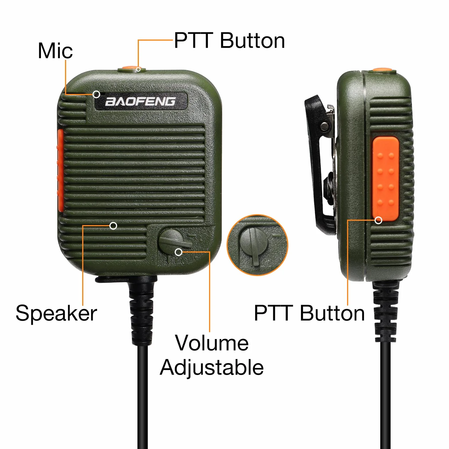 BAOFENG Taktyczny głośnik mikrofon mikrofonowy do ręcznego radia szynkowego dwukierunkowego UV-25 UV-5R 5RM BF-F8HP