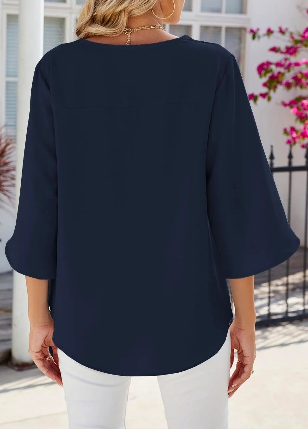 YUTILA Bluzka damska, elegancka, tunika, szyfon, bluzki damskie, top, jednokolorowa, na wiosnę, rękaw 3/4, top, bluzka
