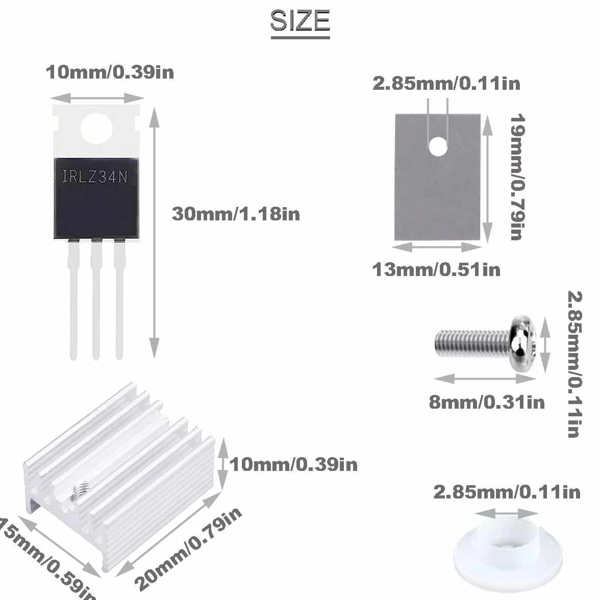 IRLZ34N Tranzystor Mosfet IRLZ34NPBF N-Channel TO-220AB 30A 55V 3Pin Prostownik tranzystorowy polowy, z podkładką śrubową z gumowym radiatorem Wkrętak silikonowy