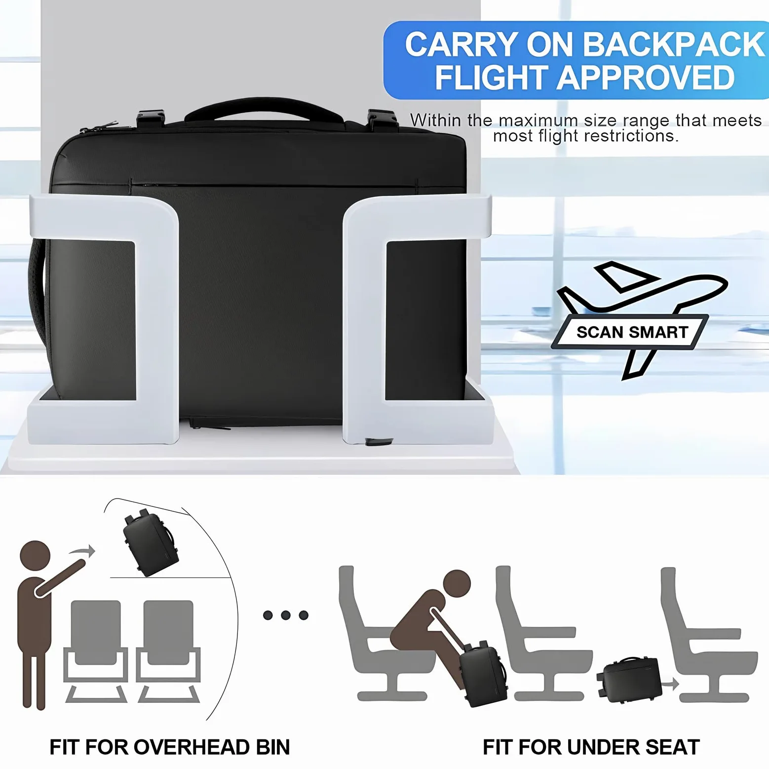 BANGE Plecak podróżny, bagaż podręczny, wytrzymały plecak Convertible Duffle Bag Fit na laptopa o przekątnej ekranu 17,3", dla mężczyzn i kobiet, czarny-M, L, Biznes
