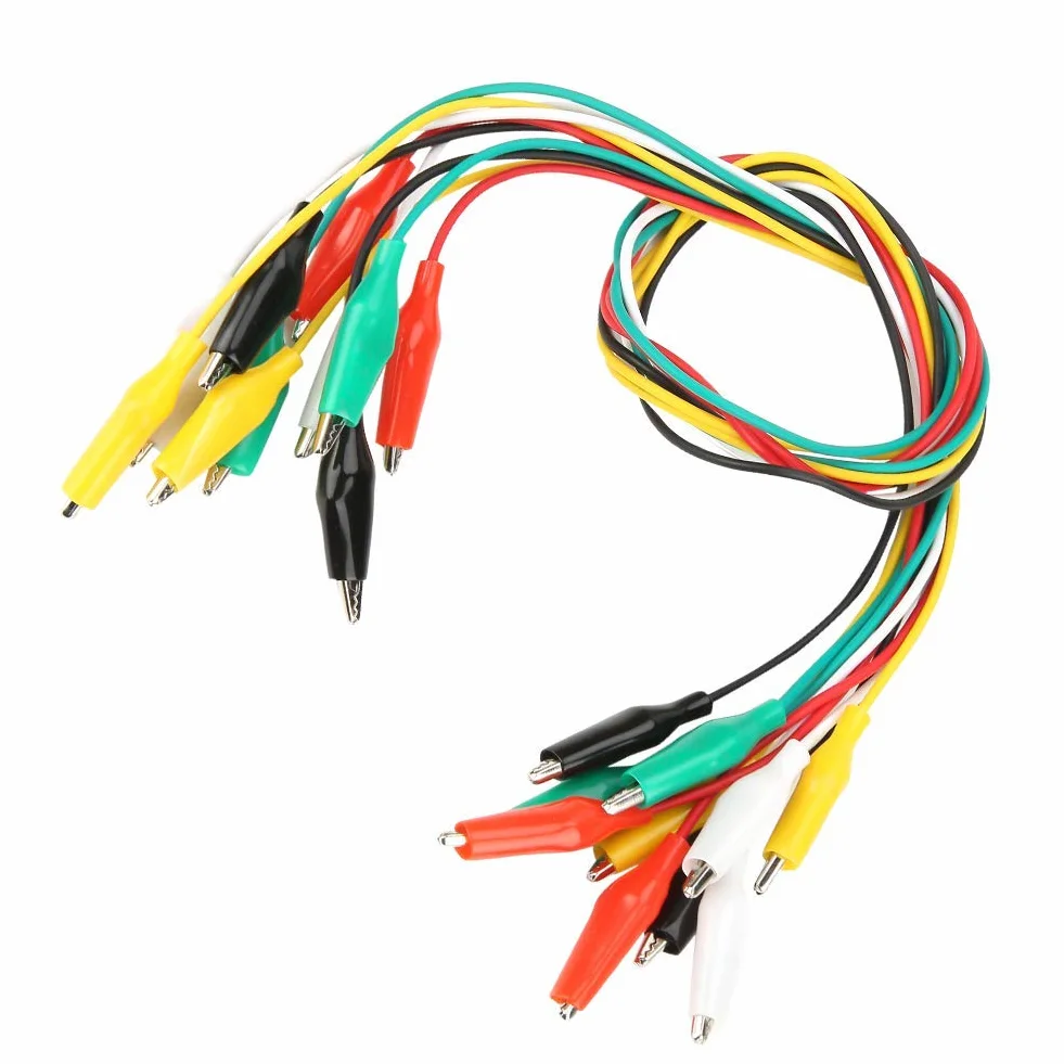 Aramox Zestaw 10 Kolorowych Kabli Testowych z Klipsami Krokodyla, 50 cm, 35 mm, Podwójnie Zakończone, do Testów Elektrycznych