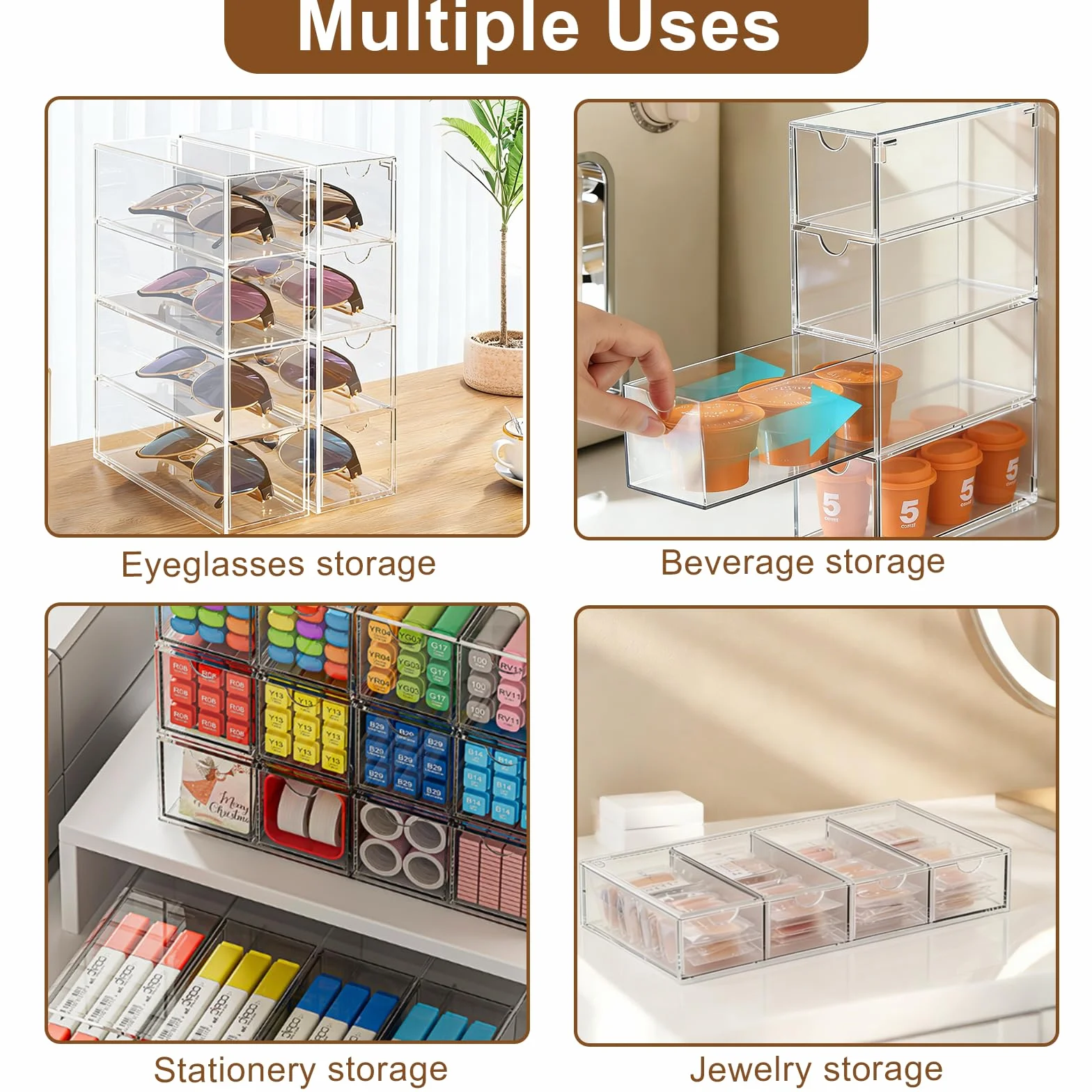 Przezroczysty organizer na okulary akrylowy 4 szuflady 6,5x17,5x24,5 cm