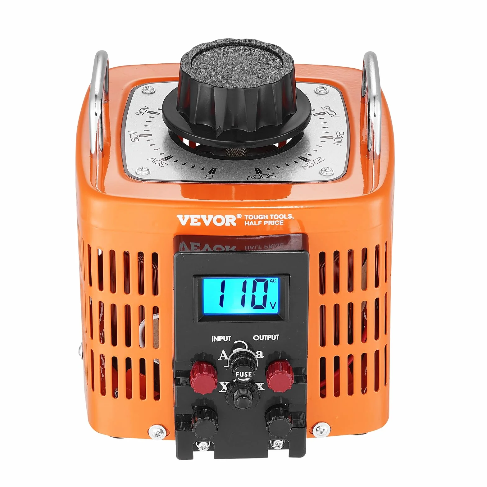 VEVOR Transformator nastawczy 2000 VA o zmiennym napięciu, 6,6 A, wejście 230 V, wyjście 0-300 V, regulator napięcia zmiennego, z wyświetlaczem LCD, 4 dodatkowe bezpieczniki, do domu, przemysłu, biura