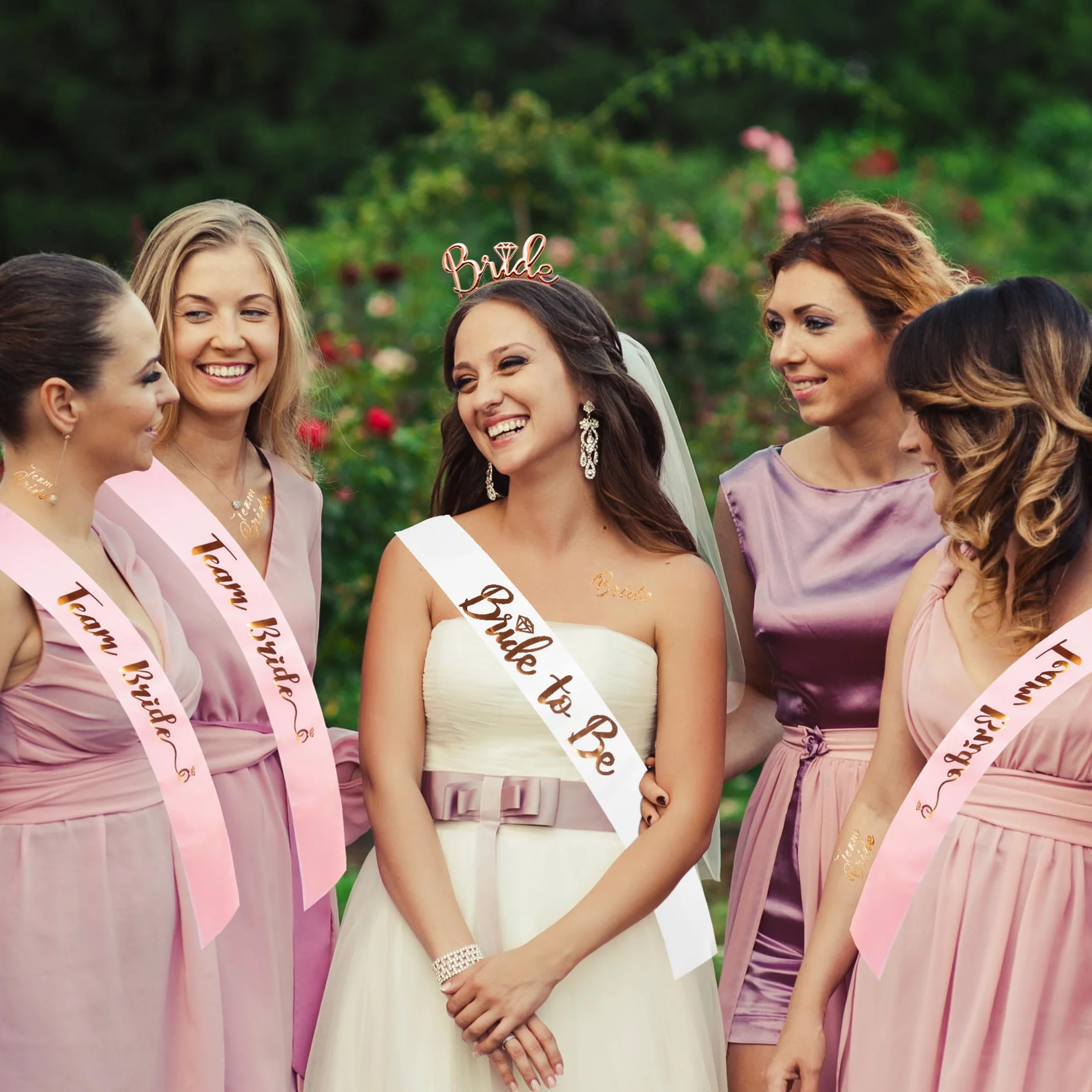 Akcesoria na wieczór panieński, zestaw 15 sztuk, szarfa i welon, tiara, zespół panny młodej, szarfa ślubna i tiara welon, akcesoria na wieczór panieński, dekoracje na wieczór panieński biały + różowy