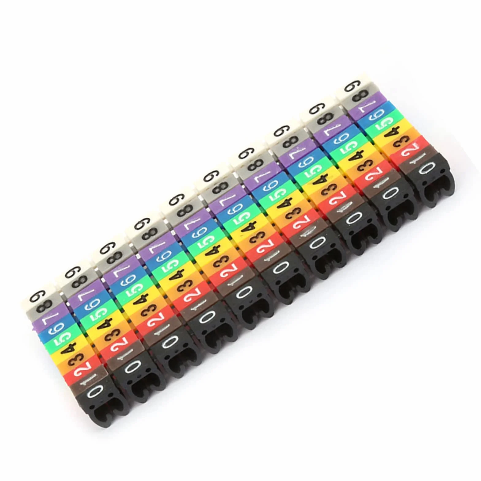 Markery Kablowe Kolorowe z Kodem Cyfrowym 0-9 dla Kabli 4,0 mm², Klipsy Identyfikacyjne 100 Sztuk Odporny na Luz z Tworzywa Sztucznego Markery do Identyfikacji Kabel