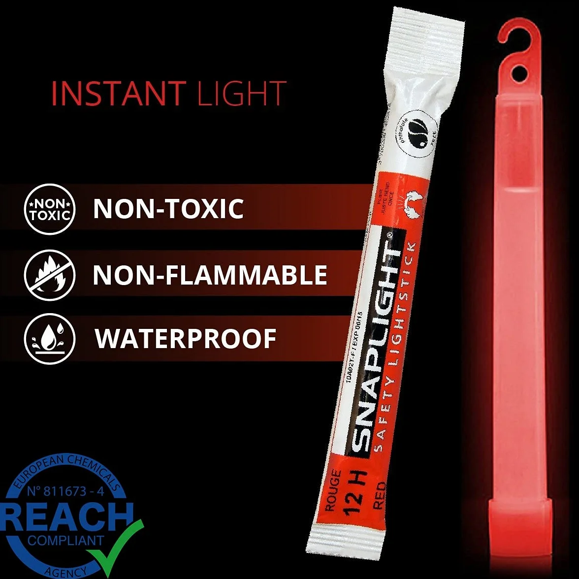 Cyalume SnapLight świetliki czerwone (opakowanie 30 szt.) – 15 cm Glow Sticks z haczykiem na końcu – ultra jasne pałeczki świetlne o czasie świecenia 12 godzin