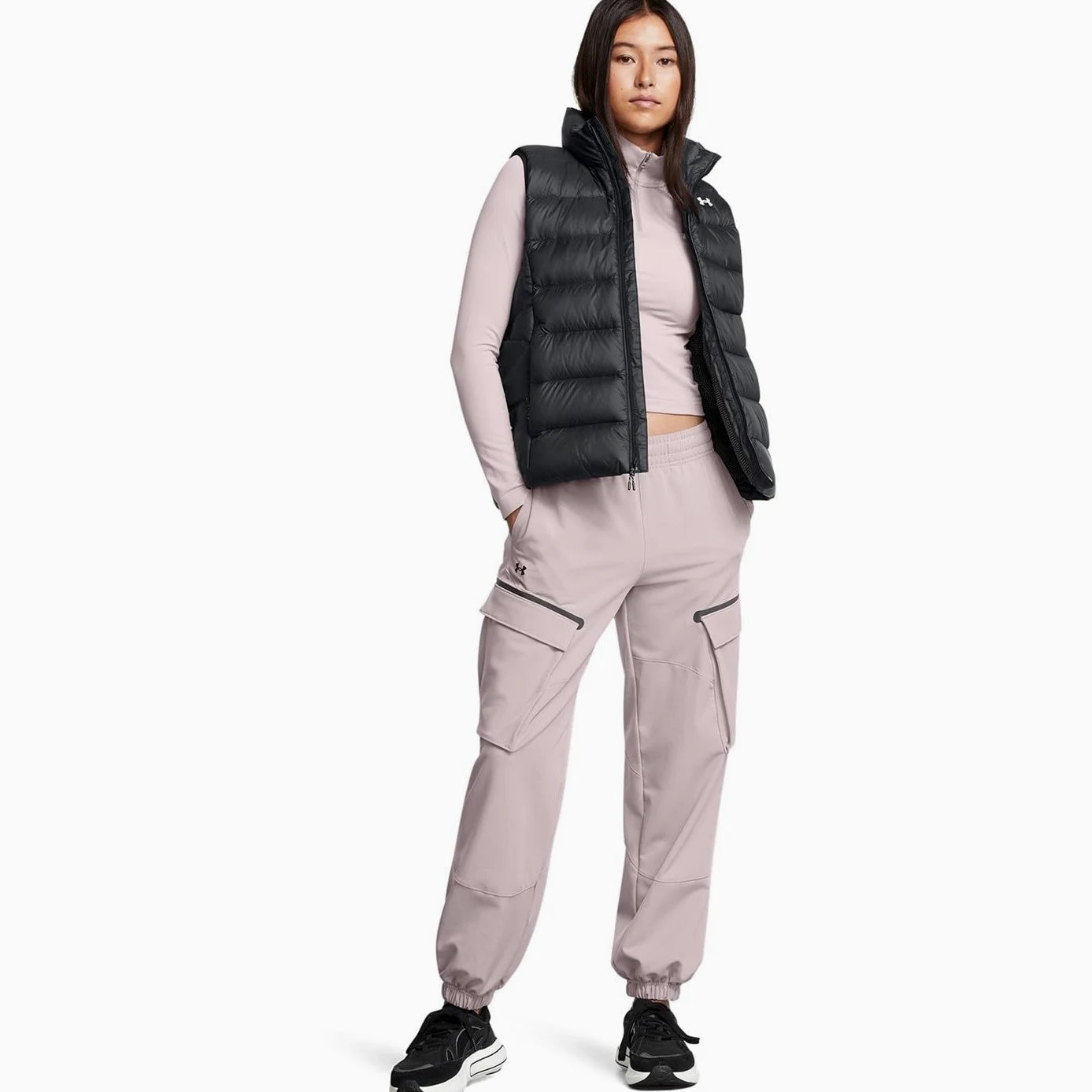 Spodnie Unstoppable Under Armour damskie fioletowe cargo high waist