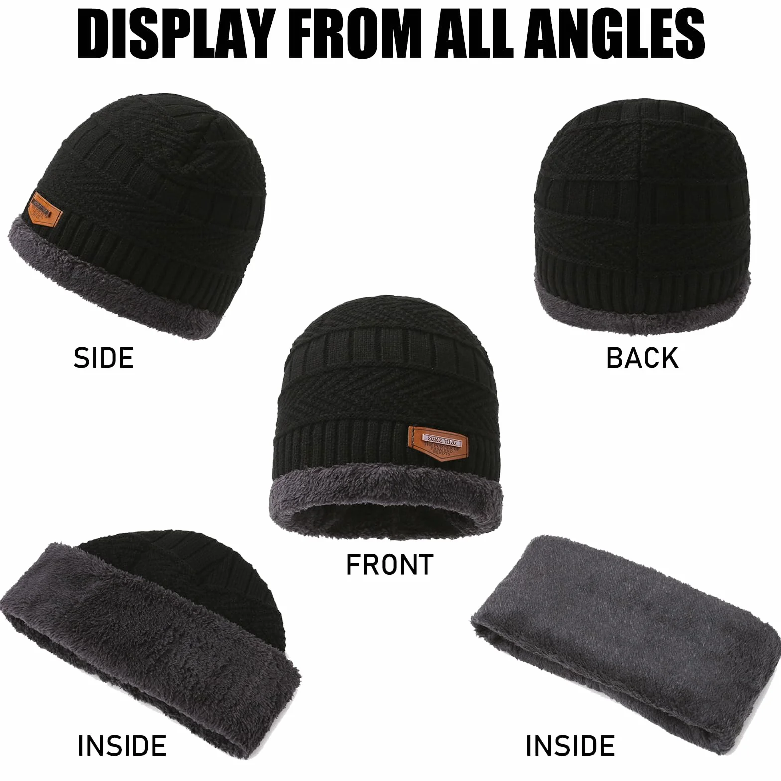 Czapka zimowa szalik rękawiczki 3 w 1 zestaw, dzianinowa czapka beanie, okrągły szalik, antypoślizgowa rękawica do ekranu dotykowego