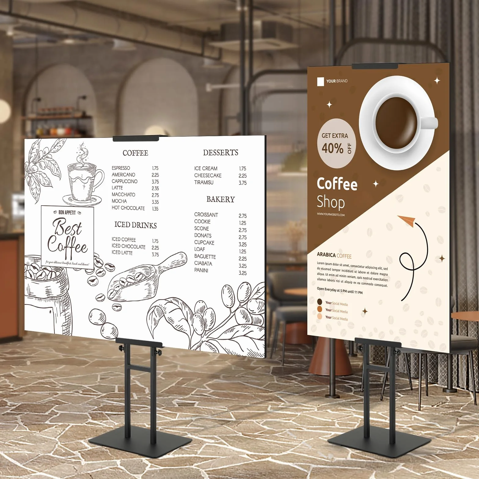 VEVOR Uchwyt na plakat 10-190,5 mm, regulowana wysokość, dwustronny, aluminiowy panel wyświetlacza ze stabilną metalową podstawą, do menu informacji, ślub, restauracja, muzeum, sklep