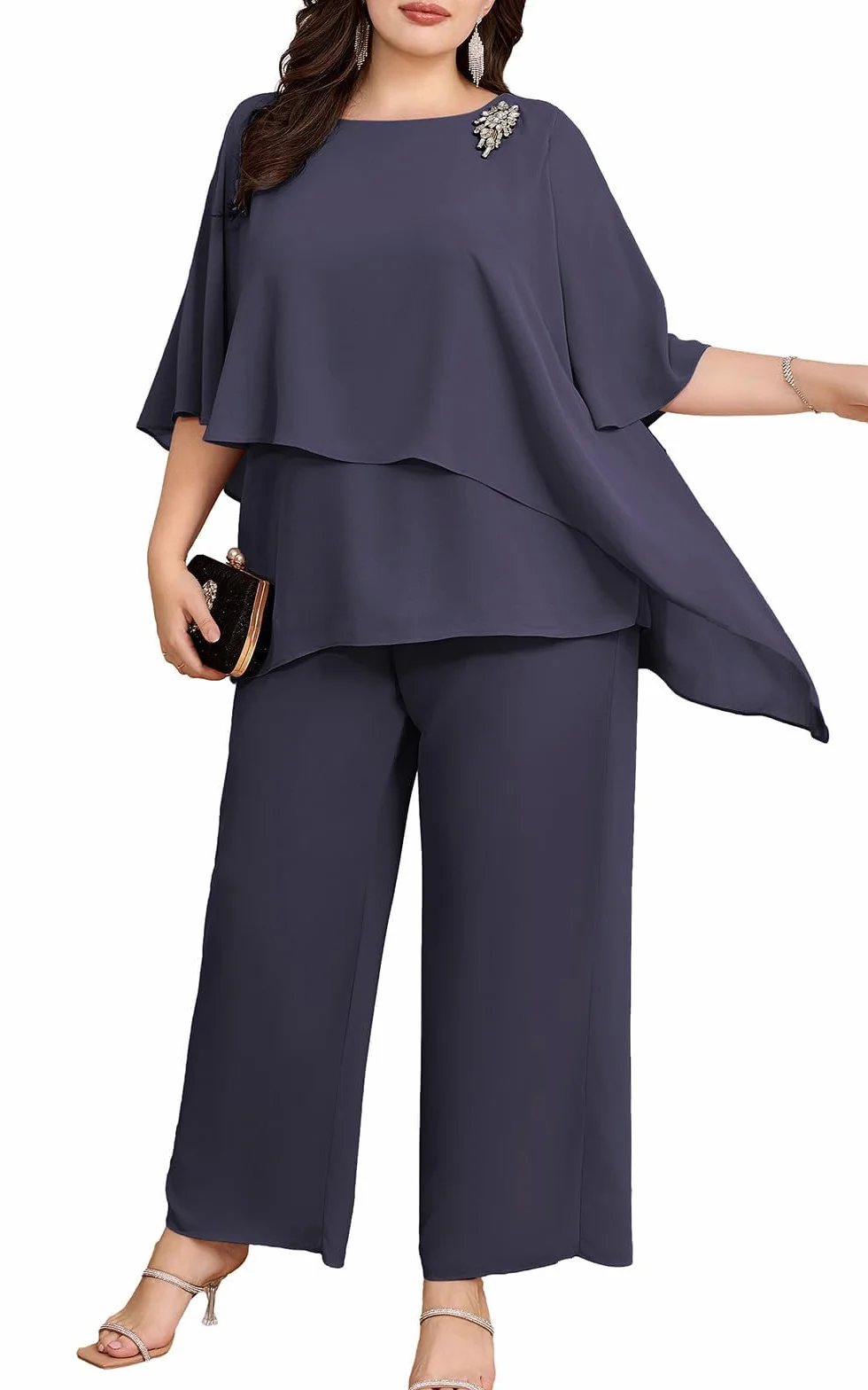 Hanna Nikole Damskie eleganckie zestawy garniturów wieczorowych plus size 2-częściowy