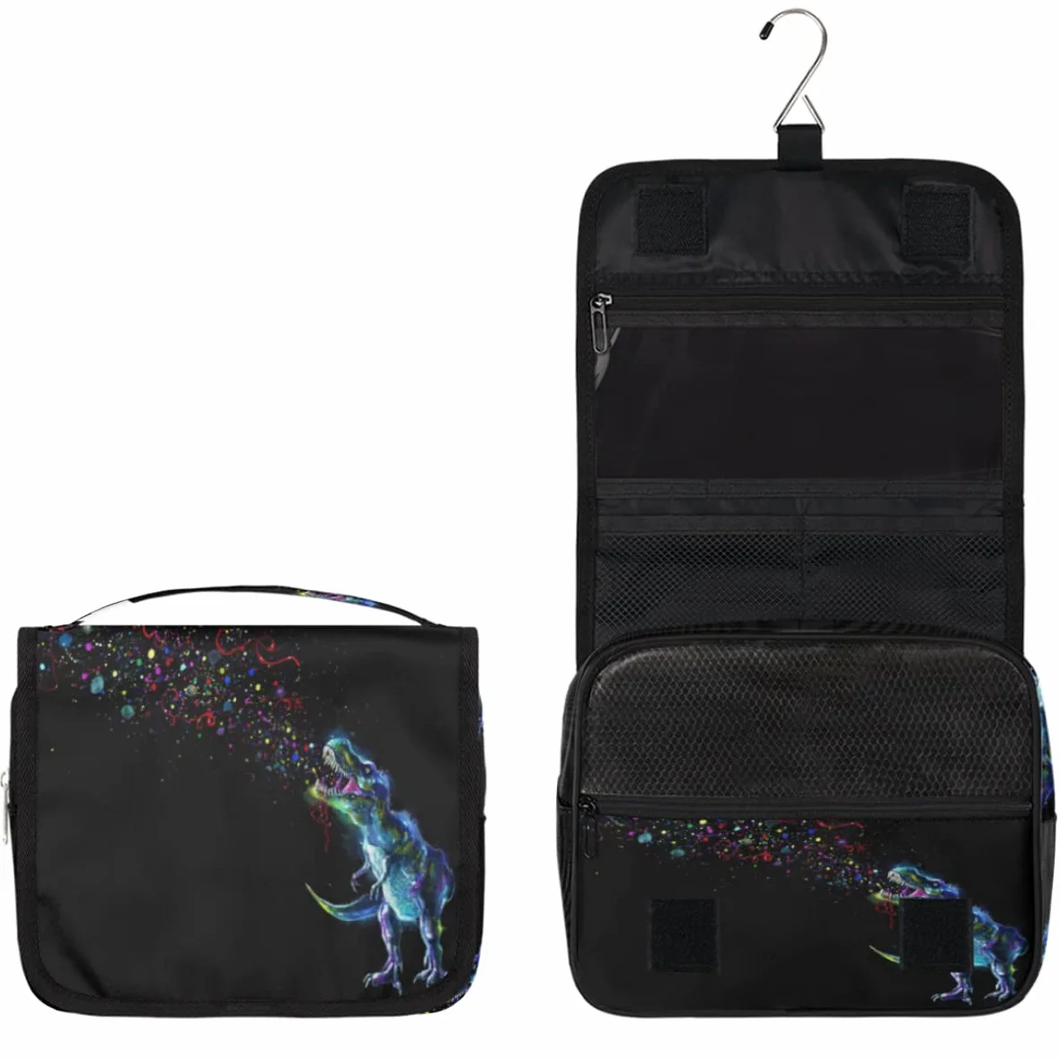Podróżna kosmetyczka z dinozaurem zwierzę przestrzeń myj torba unisex wiszące przybory toaletowe kosmetyczne organizer do makijażu, wielobarwny, Jeden rozmiar