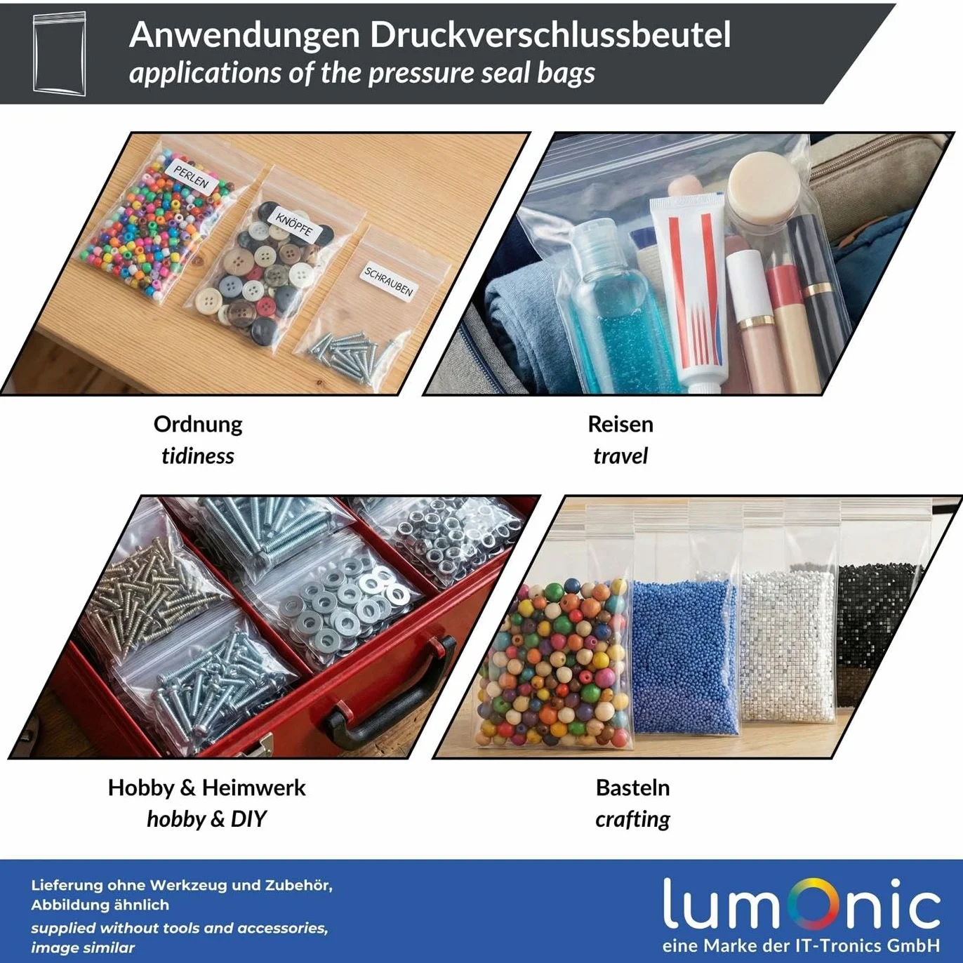 Lumonic Woreczek strunowy 80x120mm 90µm Przezroczysty odporny na rozdarcia z zamkiem blyskawicznym