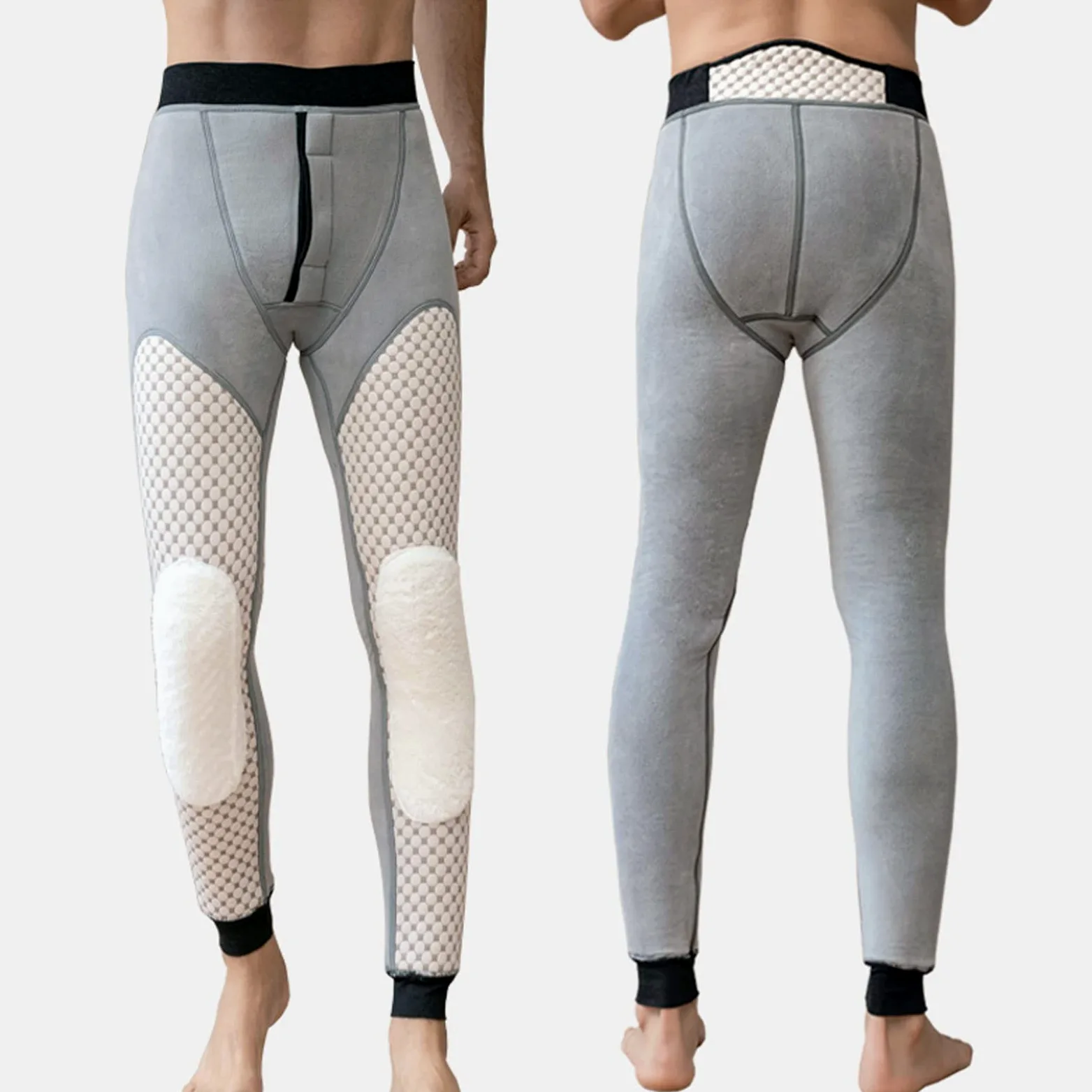 Męskie polarowe kalesony termiczne z wysokim stanem - ciężkie zimowe legginsy z ciepłą podszewką, spodnie dresowe warstwa bazowa joggery, czarne, rozmiar 3XL