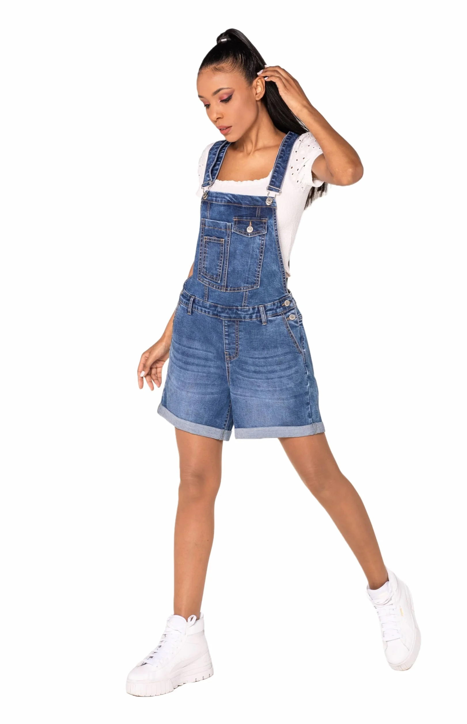 Nina Carter S511 Damskie krótkie ogrodniczki Jeans Boyfriend Denim Kombinezon Kombinezon UsedLook Used Look kombinezon letni