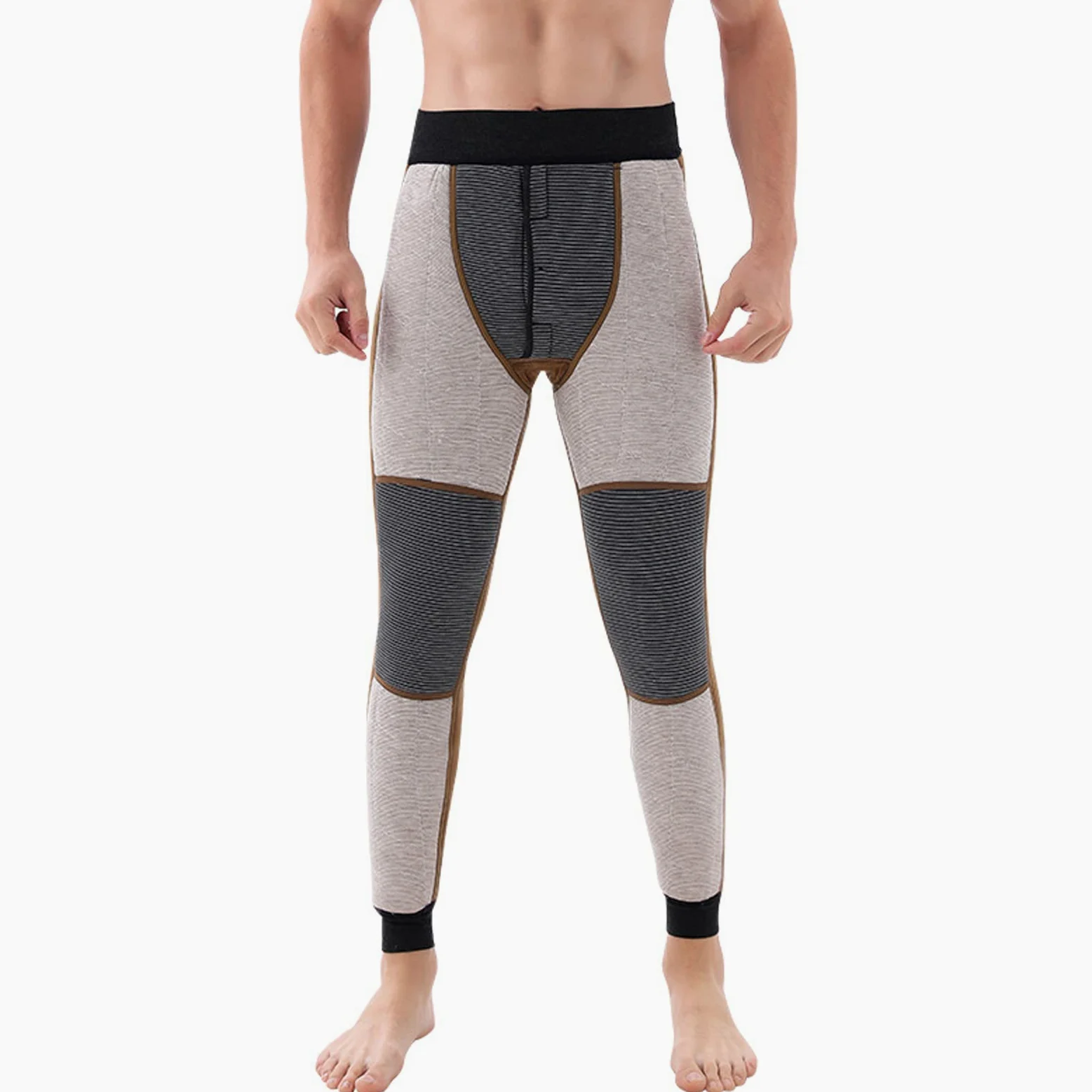 Męskie termiczne polarowe spodnie zimowe z wysokim stanem - ciężkie ciepłe legginsy z podszewką z kalesony na zimną pogodę, wygodne joggery z warstwą bazową, szare, 4XL