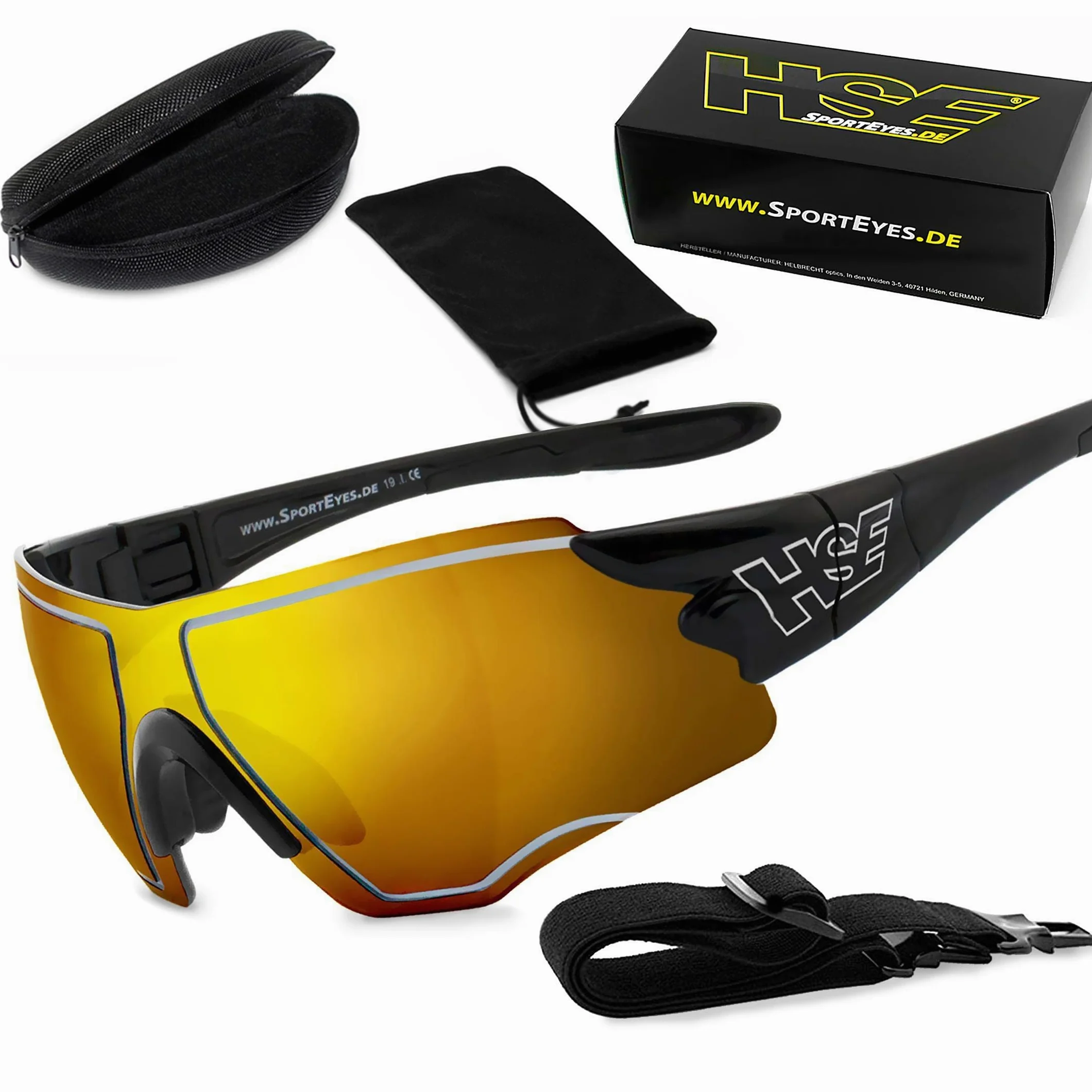 filtr ochronny UV400, HLT® szkło bezpieczne z tworzywa sztucznego zgodnie z normą DIN EN 166 | okulary sportowe, okulary rowerowe, okulary przeciwsłoneczne| oprawka okularów: czarne, okulary: SPEEDWULF