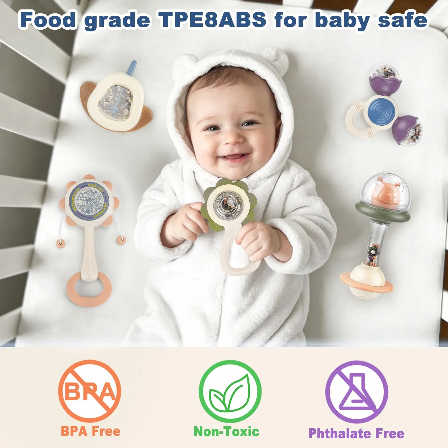 Zestaw do gry dla niemowląt JOYBOY, 10 sztuk, sensoryczne zabawki Montessori dla niemowląt w wieku 3, 6, 9, 12 miesięcy, zabawka do gryzienia, pomoc w wyrzynaniu się, gryzak, zabawka chwytak, prezent