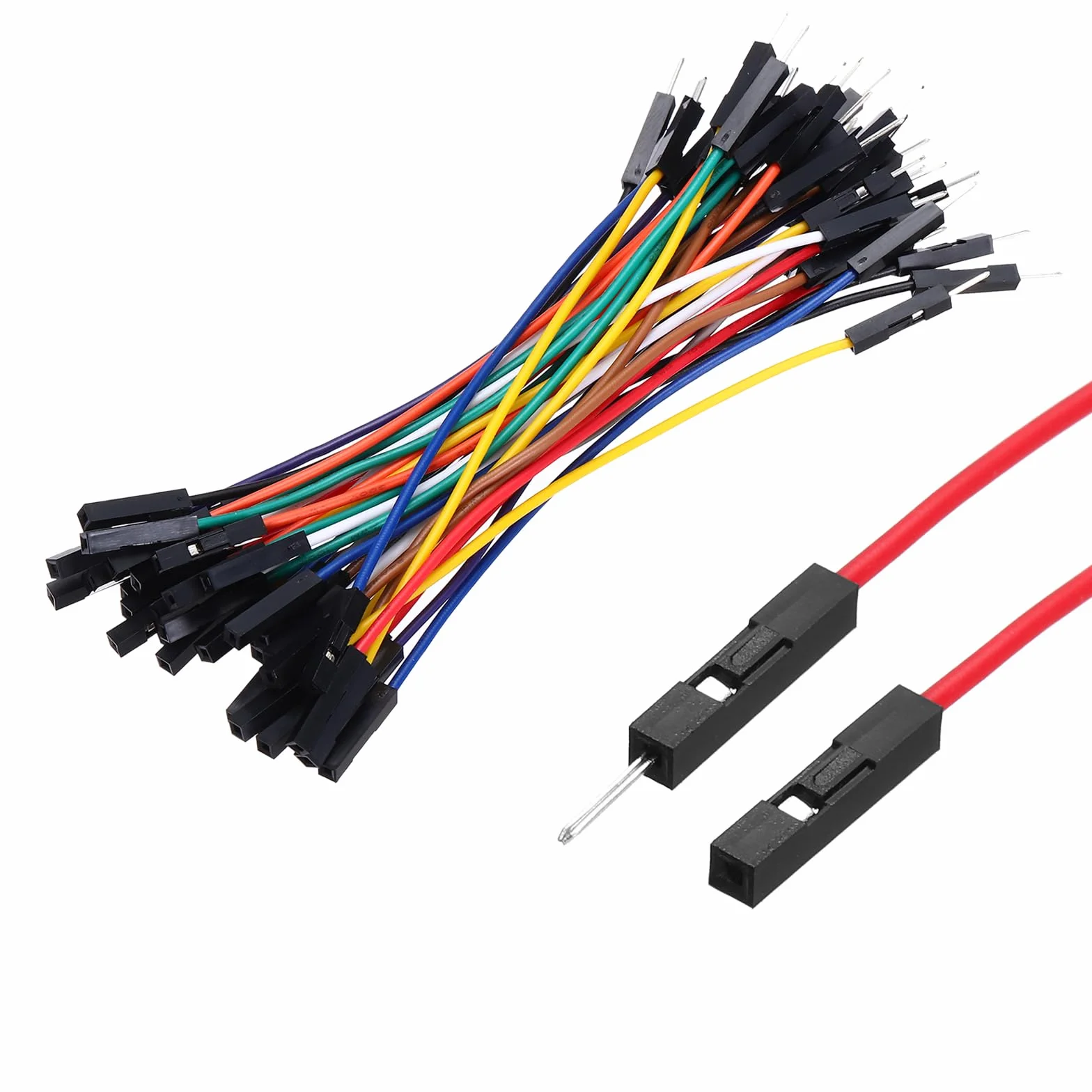 QUARKZMAN 1-biegunowy przewód mostkowy do płytek wtykowych, wtyczka na gniazdo, wymiar rastra 2,54 mm, kabel płaski, długość 10 cm, elektroniczny kabel taśmowy do elektroniki, 40 sztuk