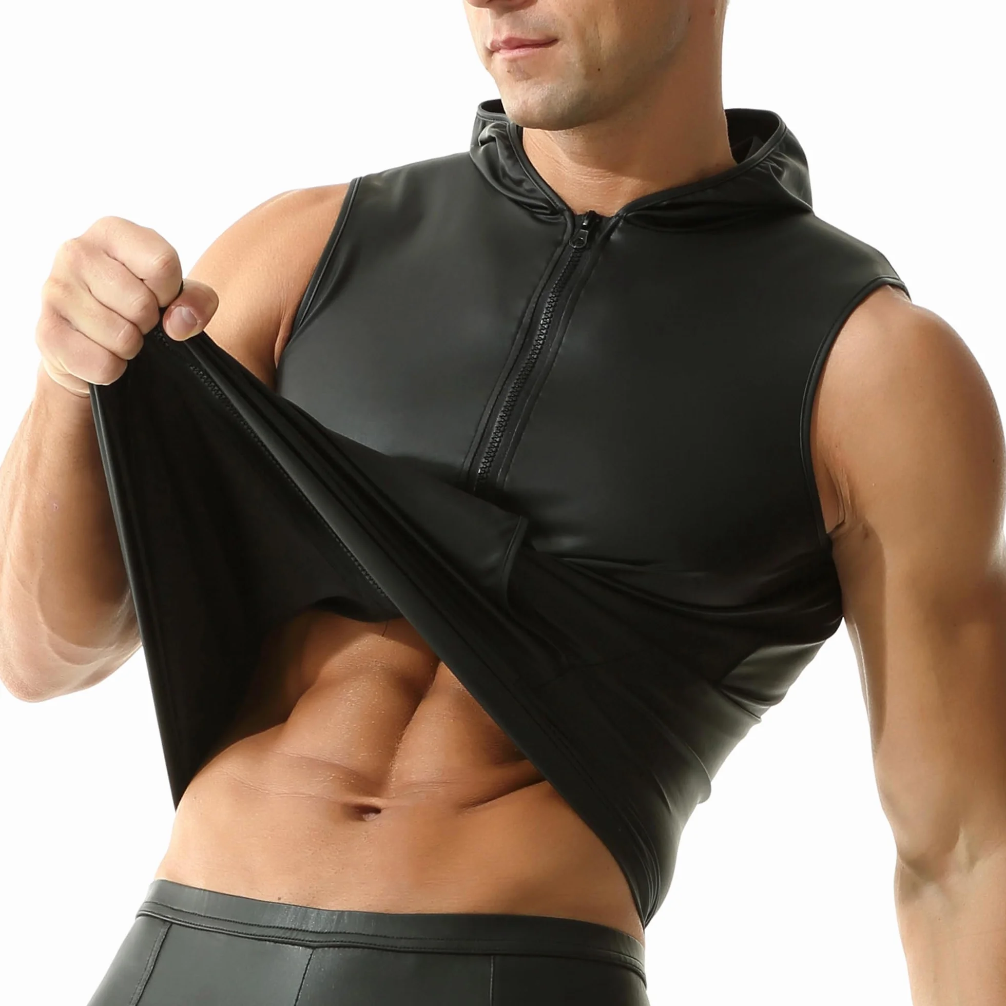 YUFEIDA Męskie podkoszulki, bez rękawów, podkoszulek ze sztucznej skóry, Muscle Fit, kamizelka, topy, koszule, modne podkoszulki