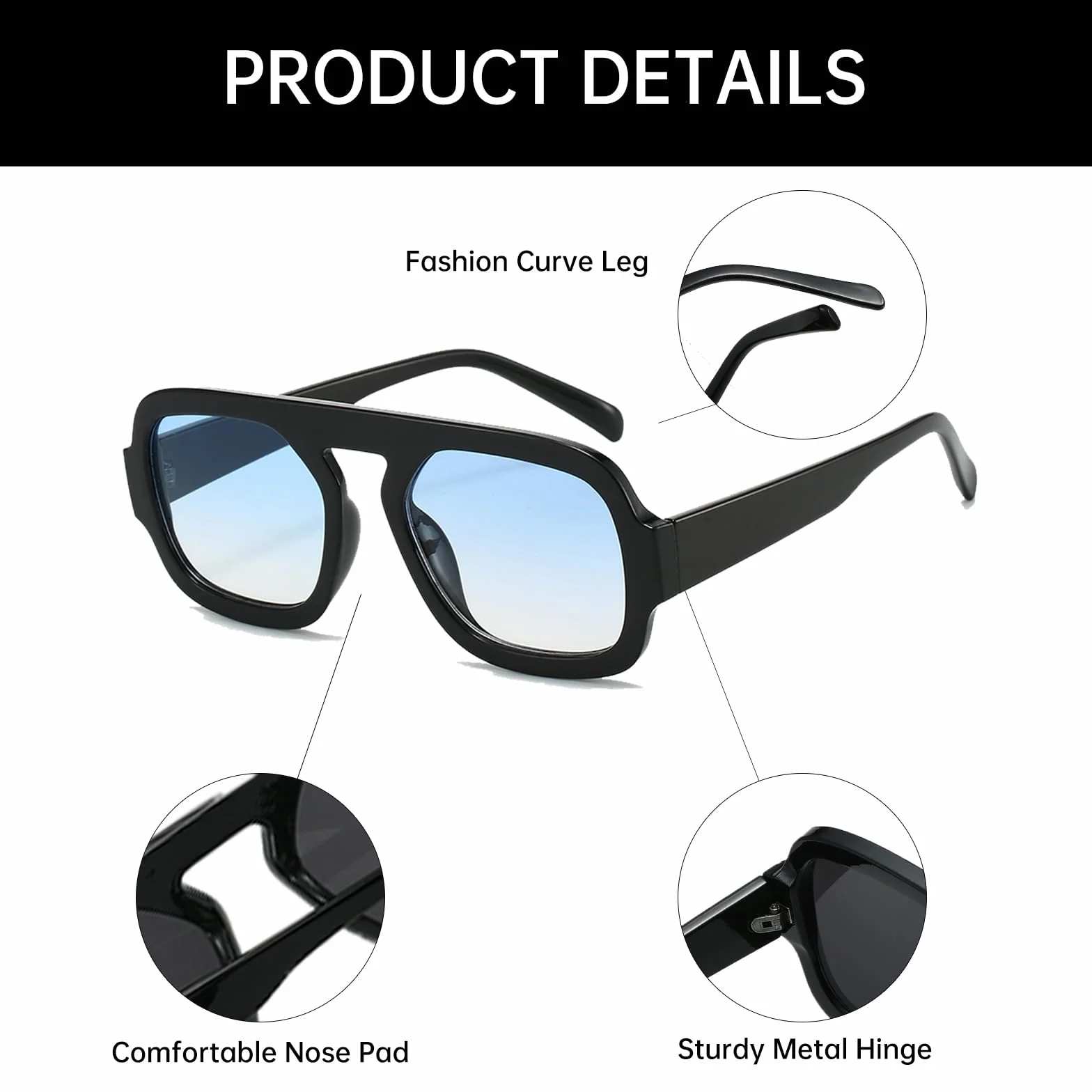 YAMEIZE Kwadratowe okulary przeciwsłoneczne retro 70S UV400