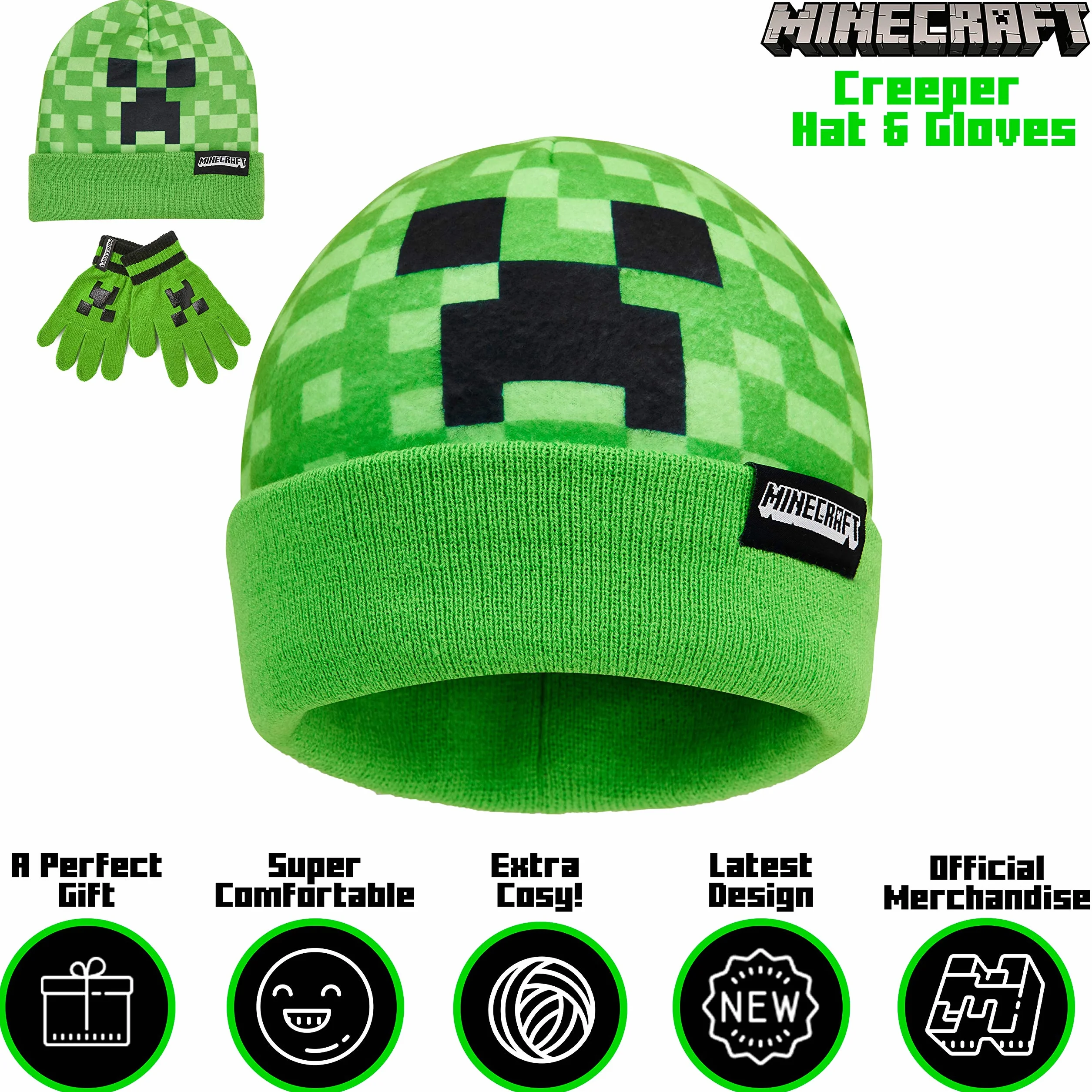 Minecraft Chłopcy Czapka czapki i rękawiczki ustawione dla chłopców i dziewcząt, Jeden Rozmiar 2 -częściowy zestaw