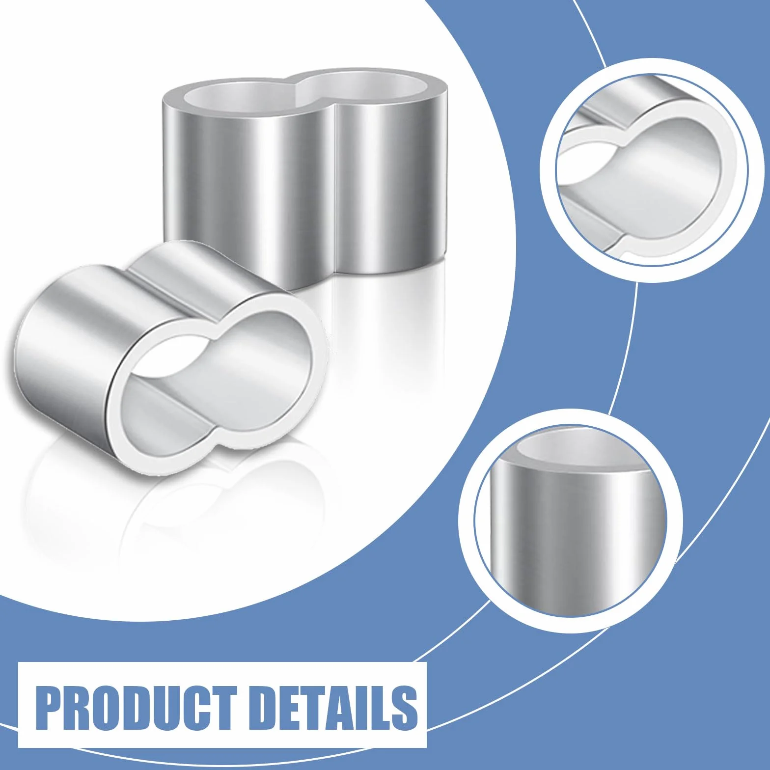 Kotkiddy® 50 sztuk zacisków dociskowych, 6 mm, podwójne tuleje zaciskowe z aluminium, 6 mm, aluminiowa złączka zaciskowa do liny gumowej